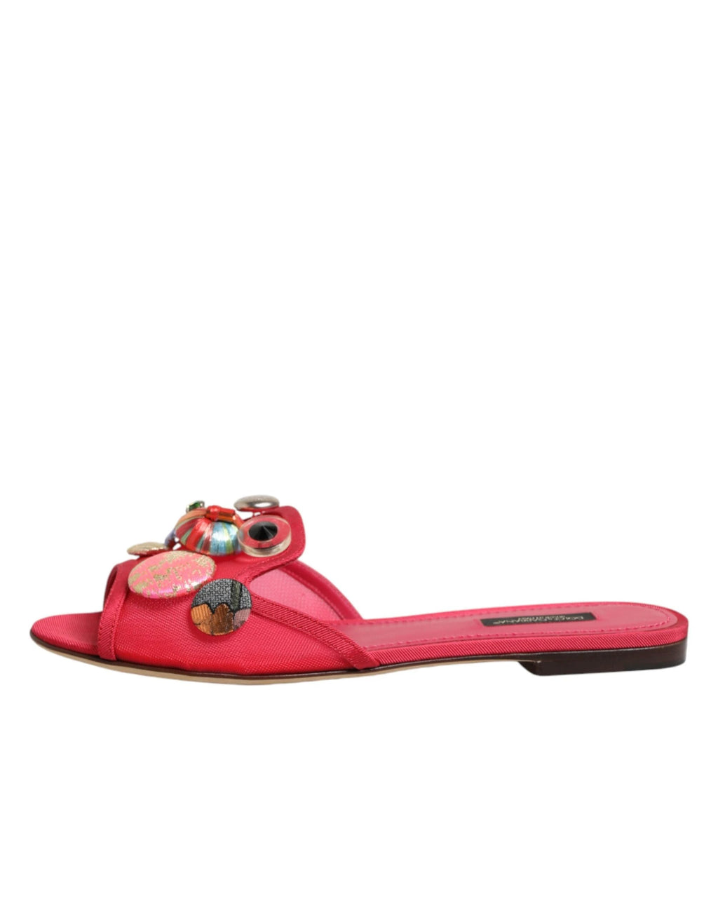 Dolce & Gabbana Red Embellished Flats Slip On Sandals Shoes by Dolce & Gabbana