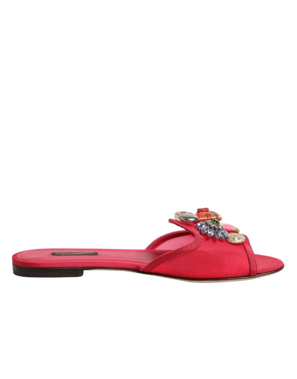 Dolce & Gabbana Red Embellished Flats Slip On Sandals Shoes by Dolce & Gabbana