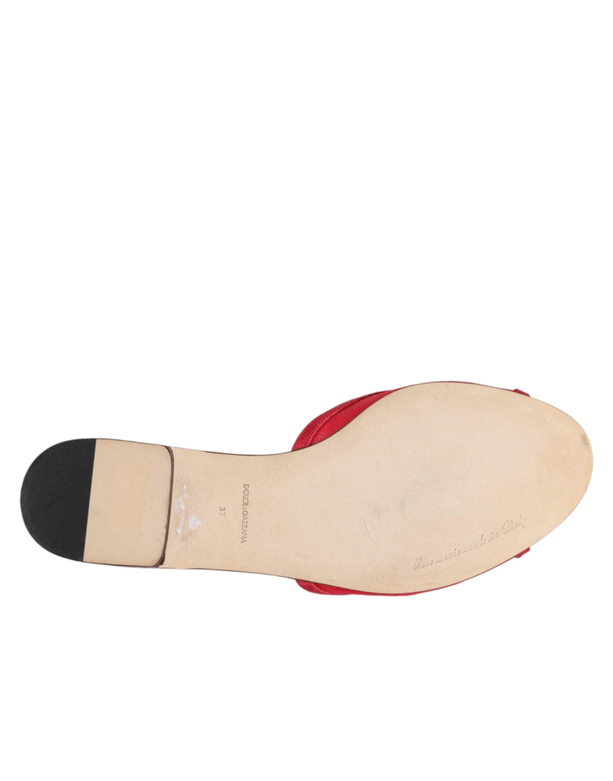 Dolce & Gabbana Red Embellished Flats Slip On Sandals Shoes by Dolce & Gabbana