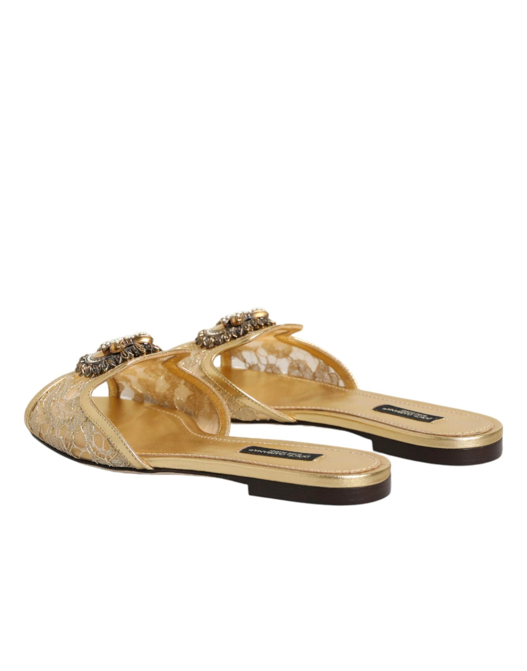 Dolce & Gabbana Gold Devotion Lace Flats Slip On Sandals Shoes by Dolce & Gabbana
