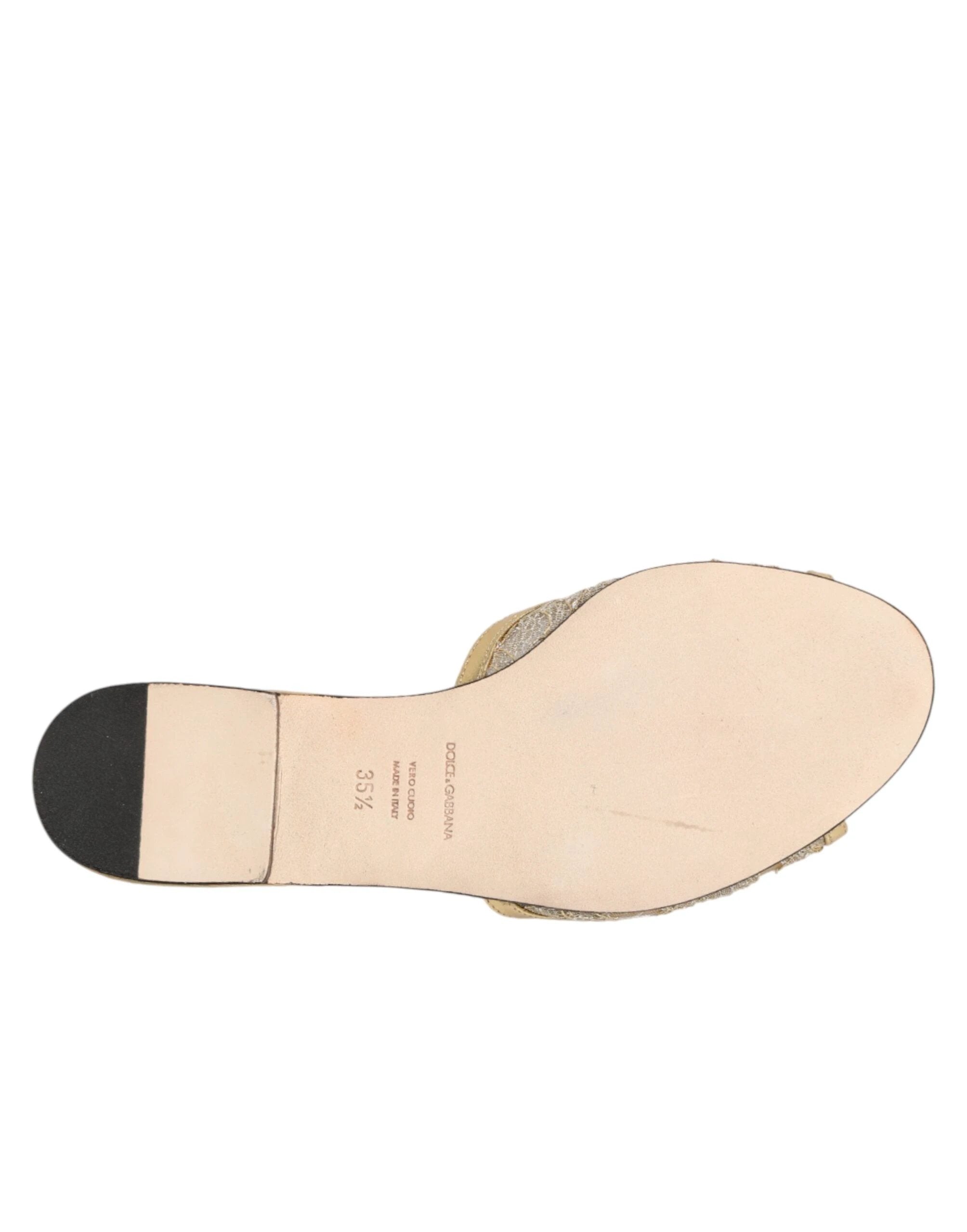 Dolce & Gabbana Gold Devotion Lace Flats Slip On Sandals Shoes by Dolce & Gabbana