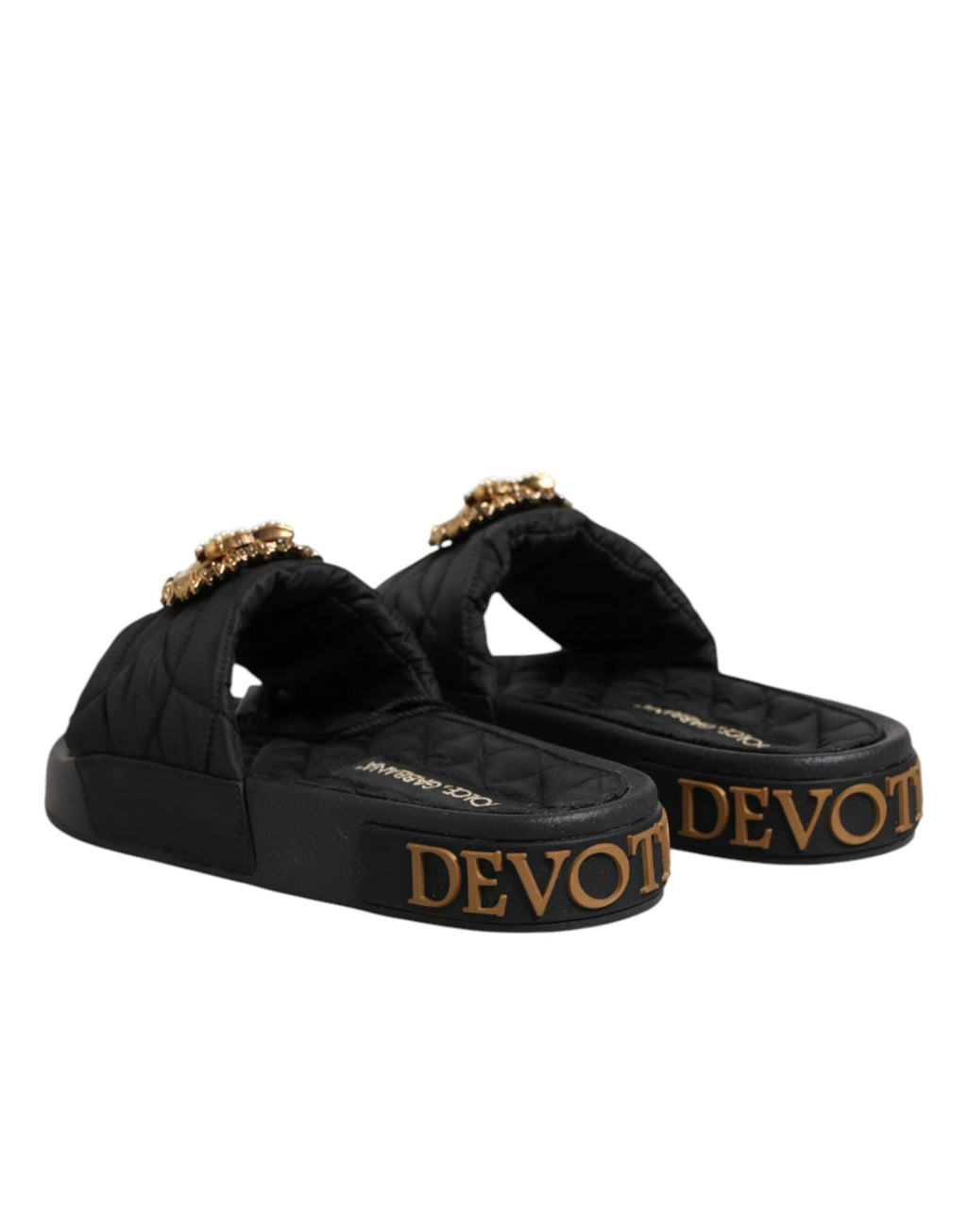 Dolce & Gabbana Black Devotion Matelassé Leather Slides Shoes by Dolce & Gabbana