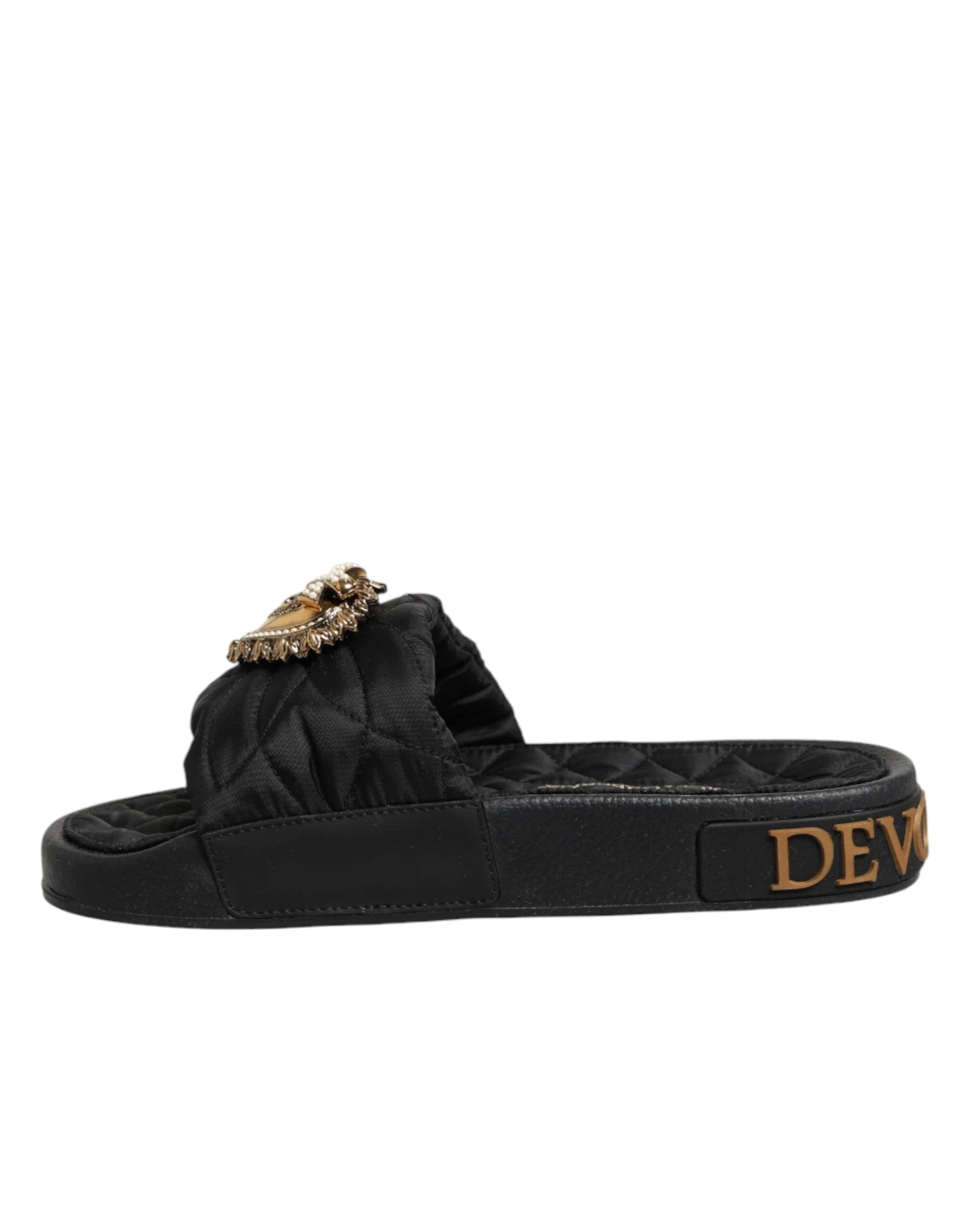 Dolce & Gabbana Black Devotion Matelassé Leather Slides Shoes by Dolce & Gabbana