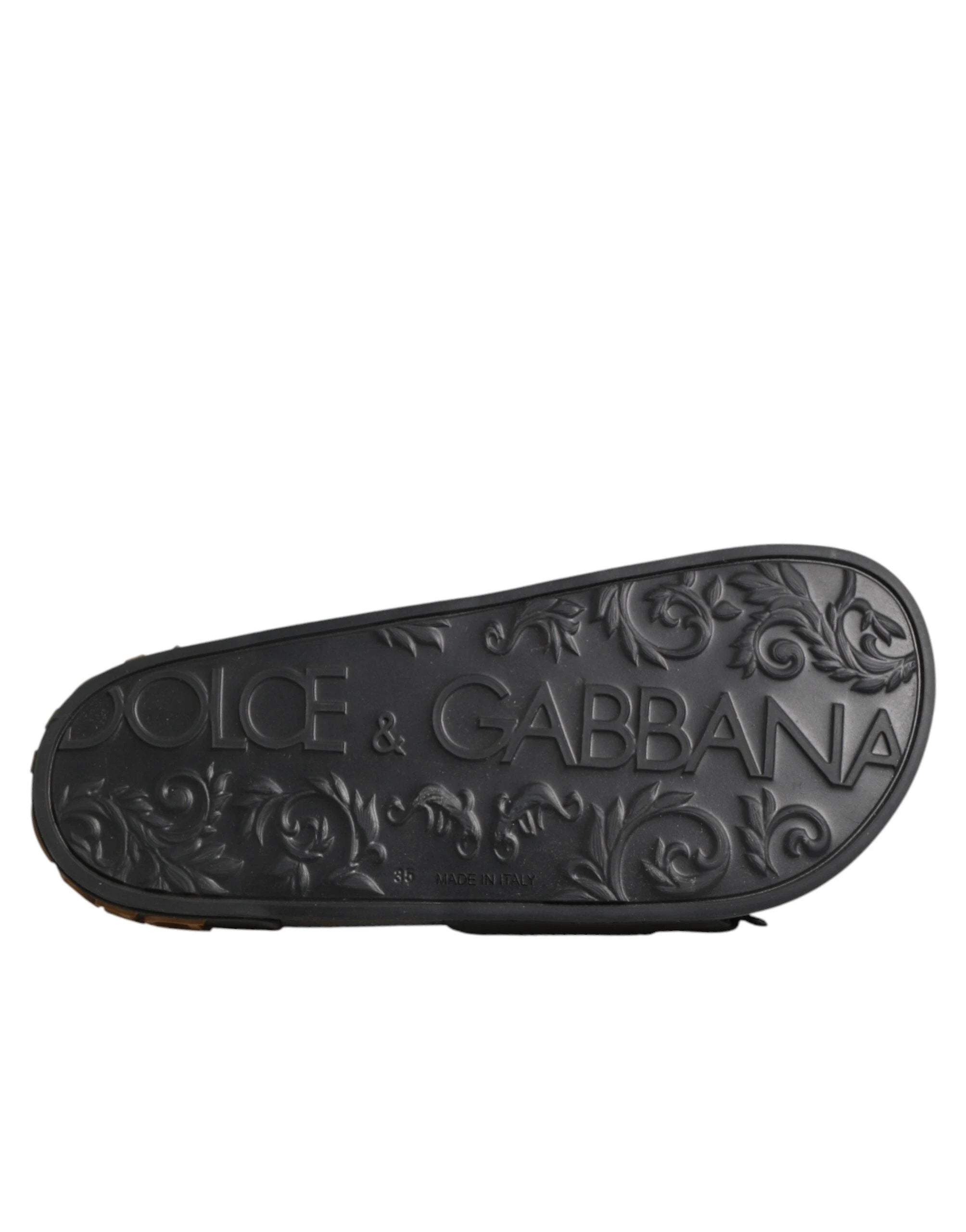 Dolce & Gabbana Black Devotion Matelassé Leather Slides Shoes by Dolce & Gabbana