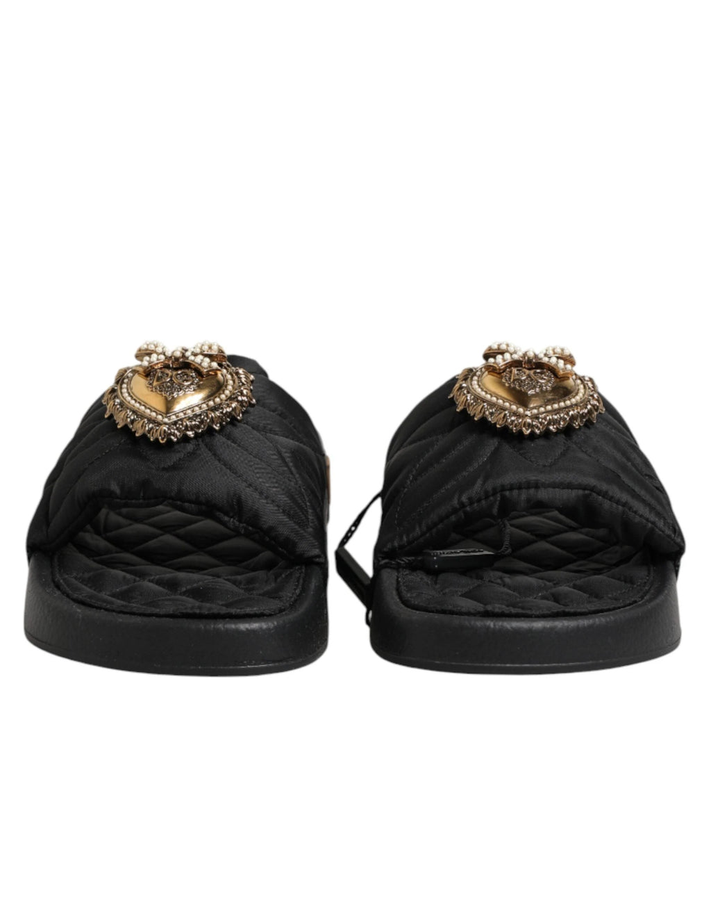 Dolce & Gabbana Black Devotion Matelassé Leather Slides Shoes by Dolce & Gabbana