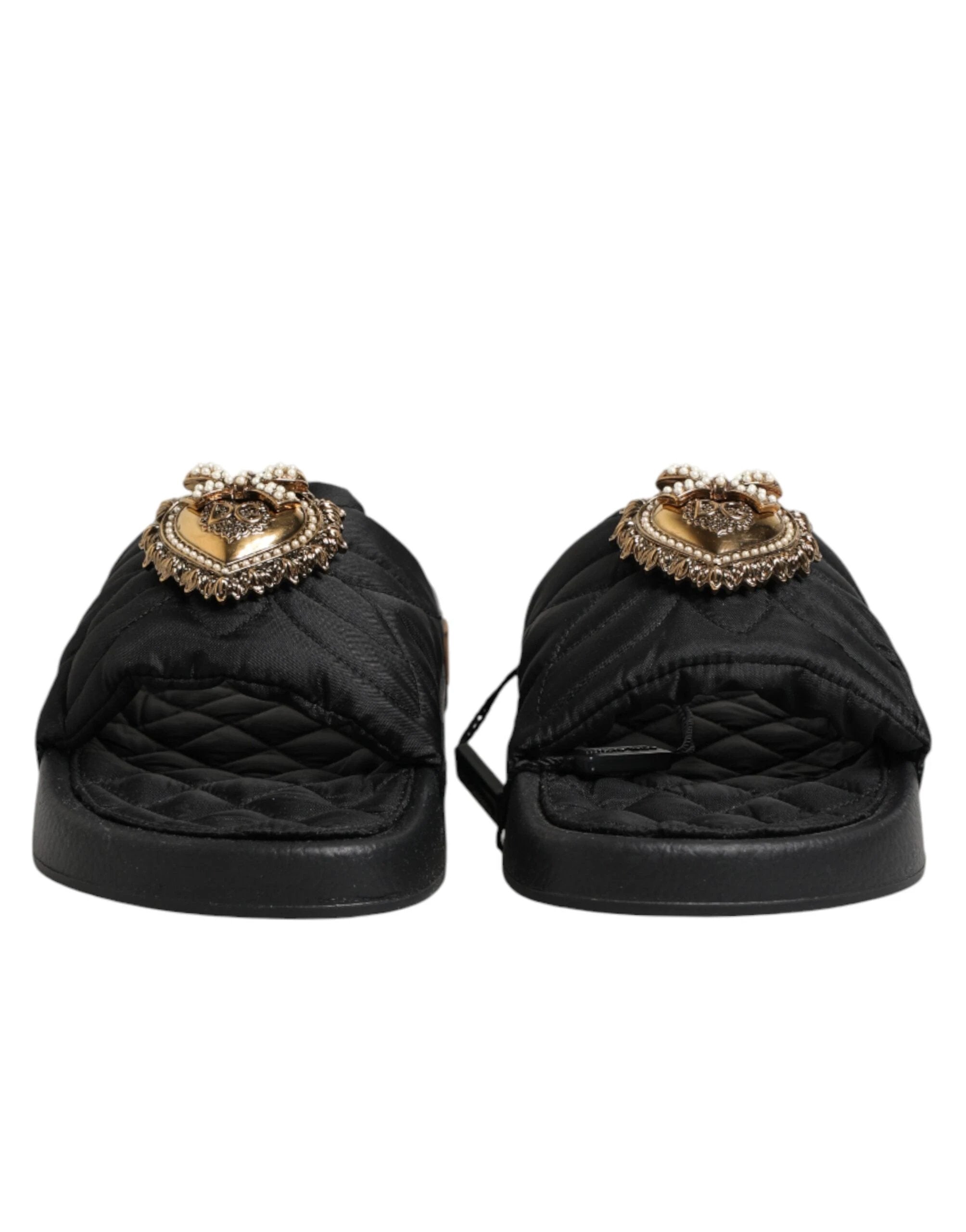 Dolce & Gabbana Black Devotion Matelassé Leather Slides Shoes by Dolce & Gabbana