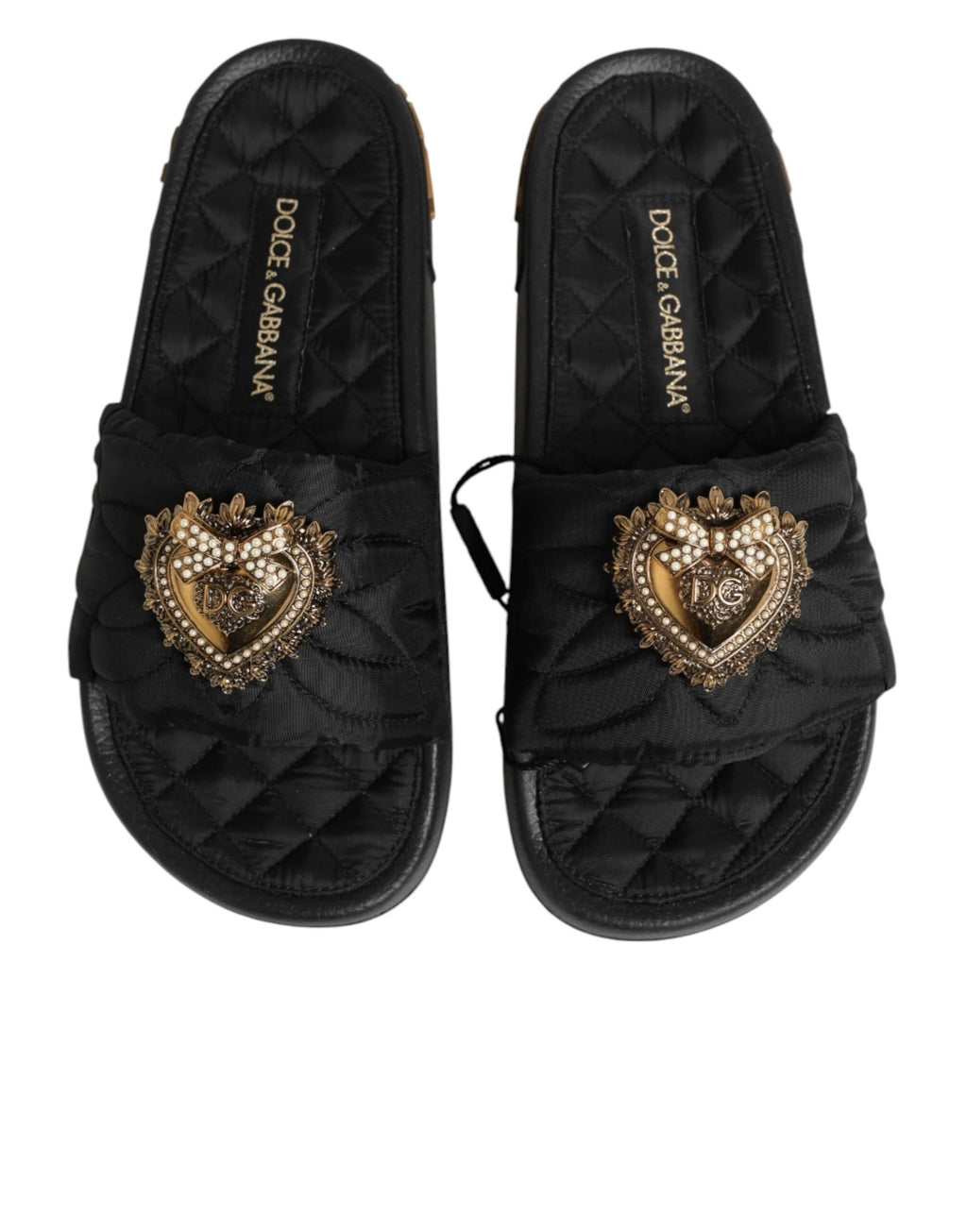 Dolce & Gabbana Black Devotion Matelassé Leather Slides Shoes by Dolce & Gabbana