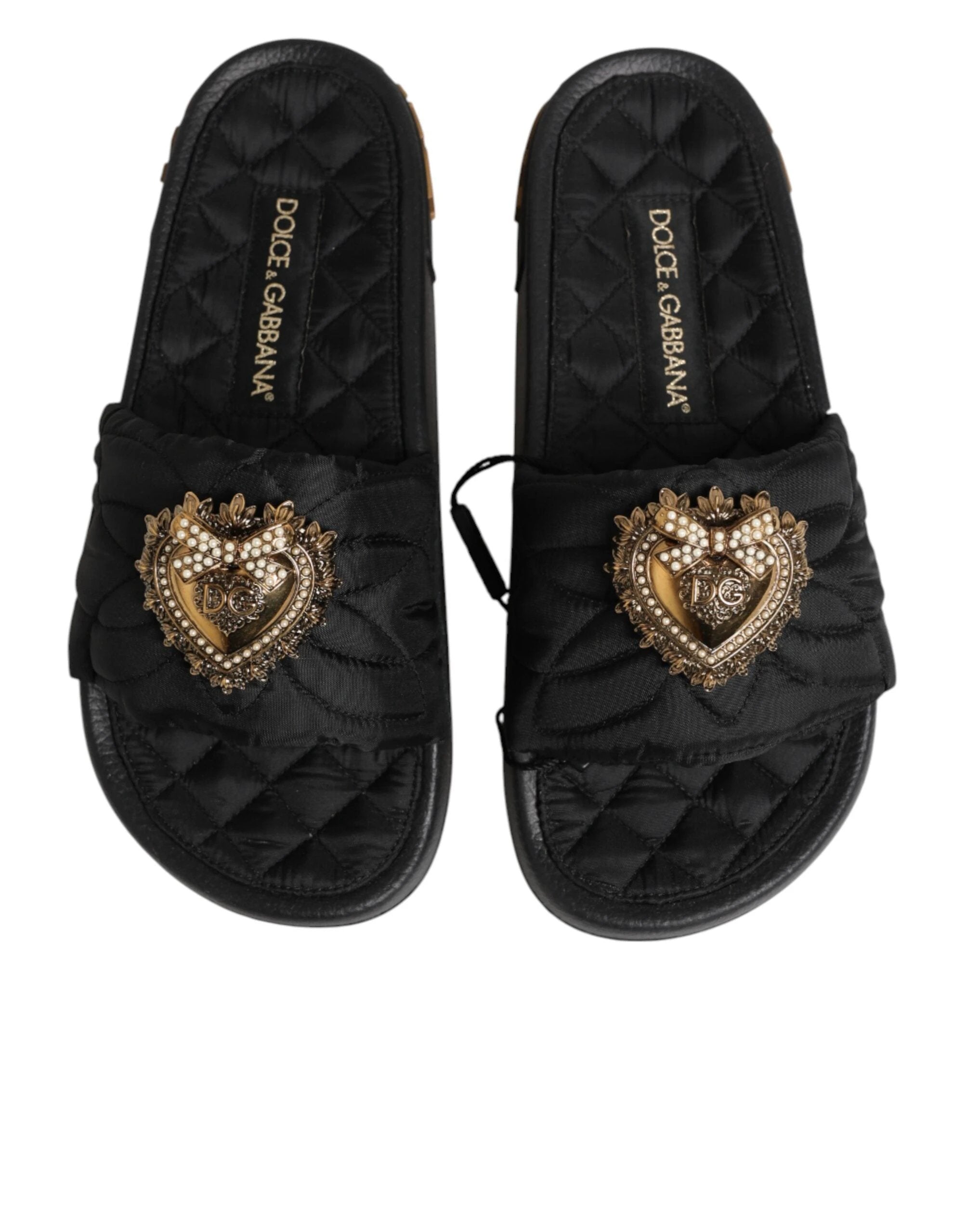 Dolce & Gabbana Black Devotion Matelassé Leather Slides Shoes by Dolce & Gabbana