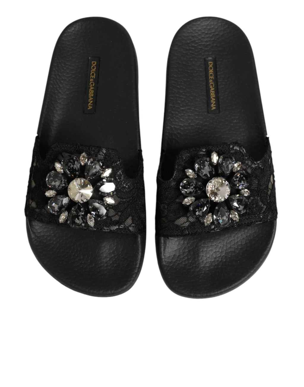 Dolce & Gabbana Black Devotion Matelassé Leather Slides Shoes by Dolce & Gabbana