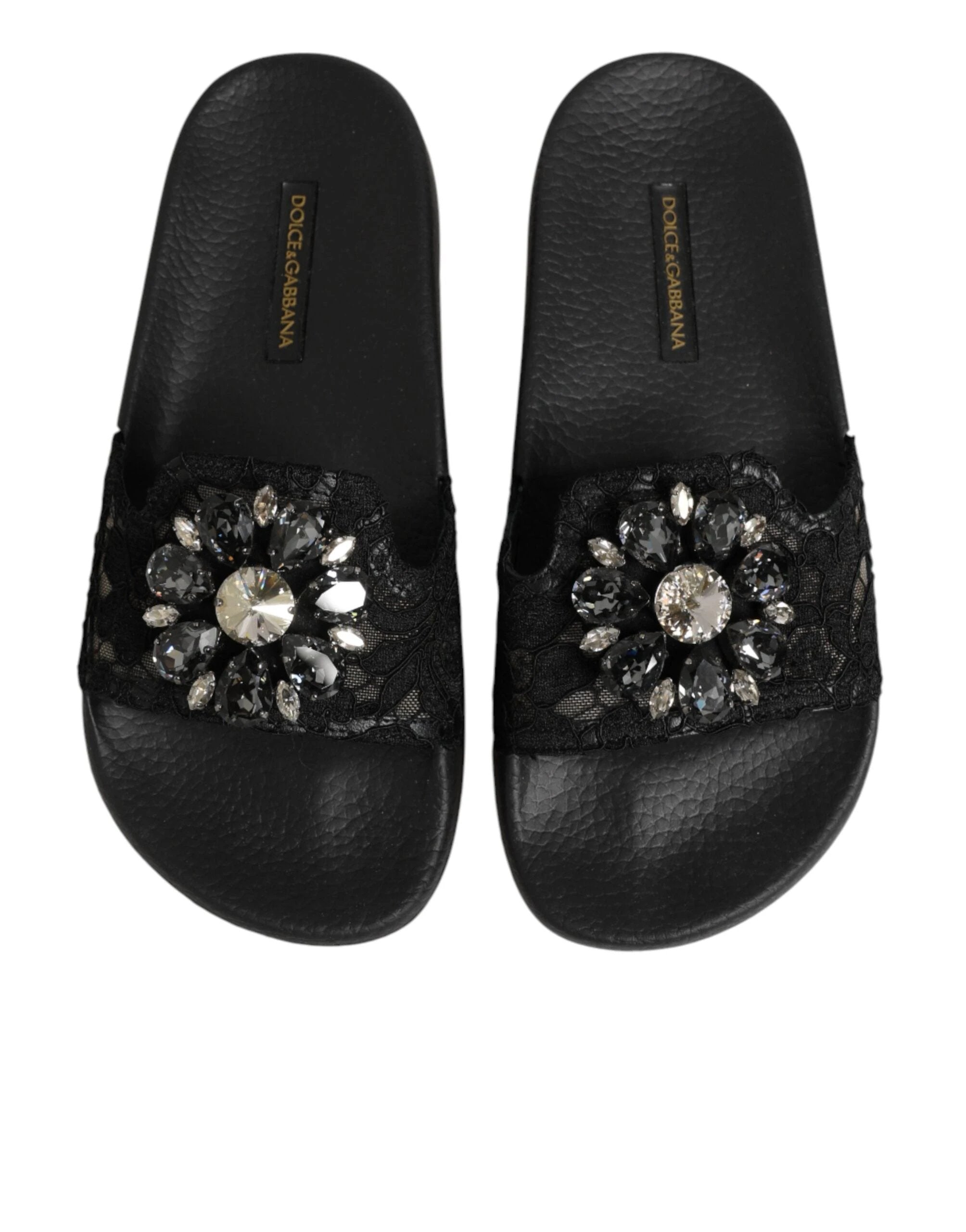 Dolce & Gabbana Black Devotion Matelassé Leather Slides Shoes by Dolce & Gabbana