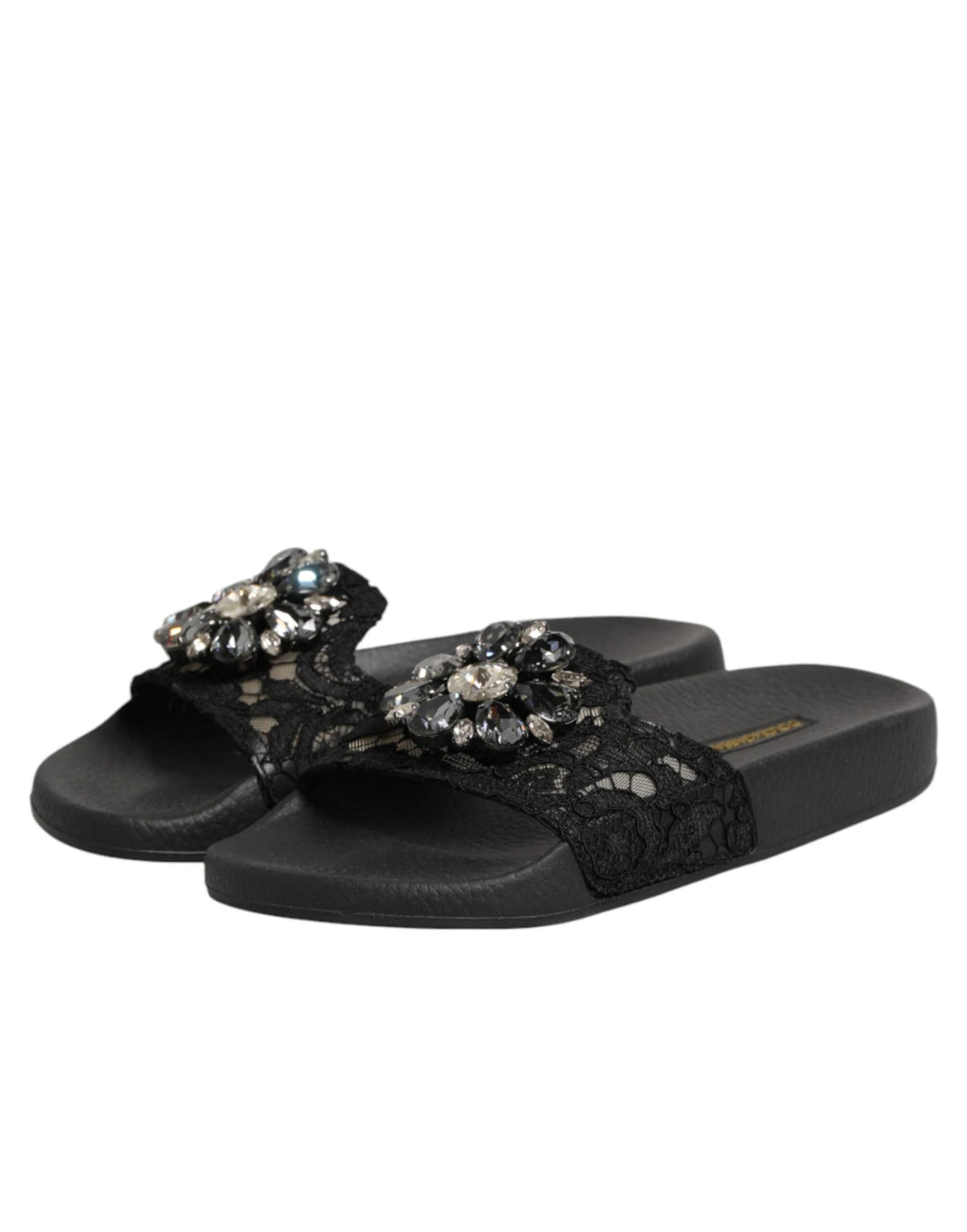 Dolce & Gabbana Black Devotion Matelassé Leather Slides Shoes by Dolce & Gabbana