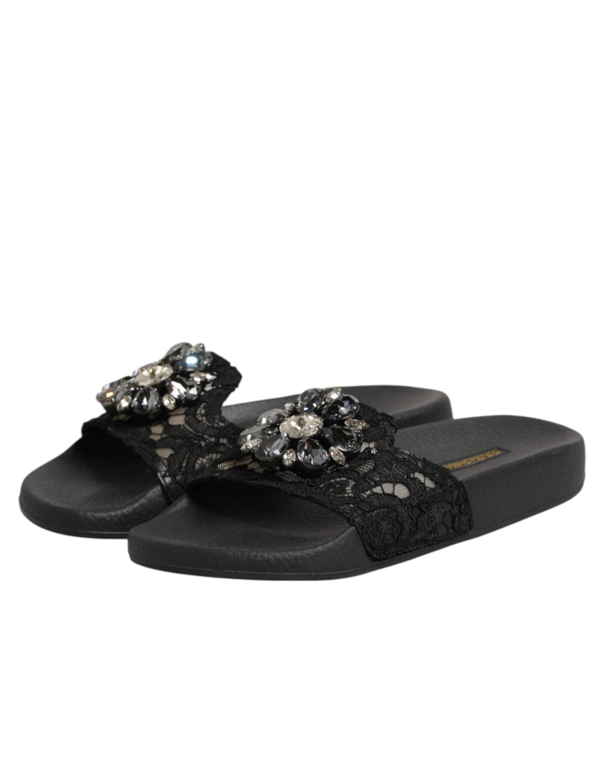Dolce & Gabbana Black Devotion Matelassé Leather Slides Shoes by Dolce & Gabbana