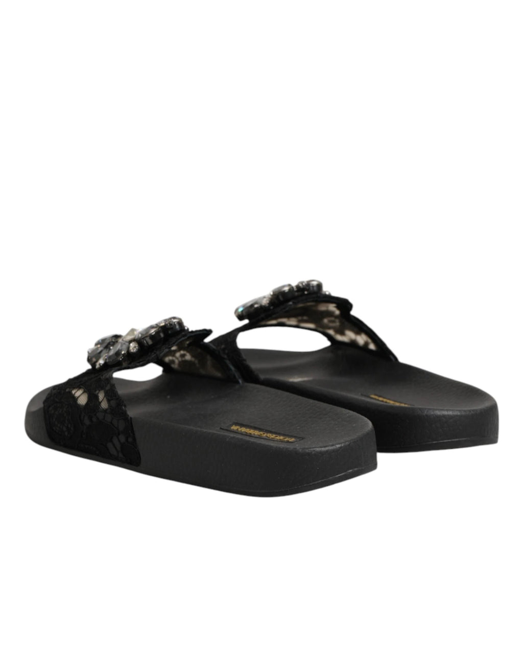 Dolce & Gabbana Black Devotion Matelassé Leather Slides Shoes by Dolce & Gabbana