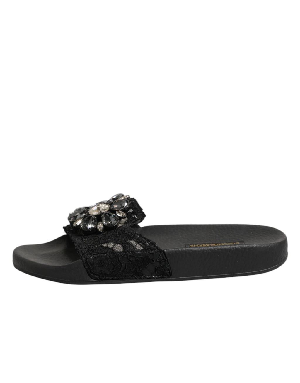 Dolce & Gabbana Black Devotion Matelassé Leather Slides Shoes by Dolce & Gabbana