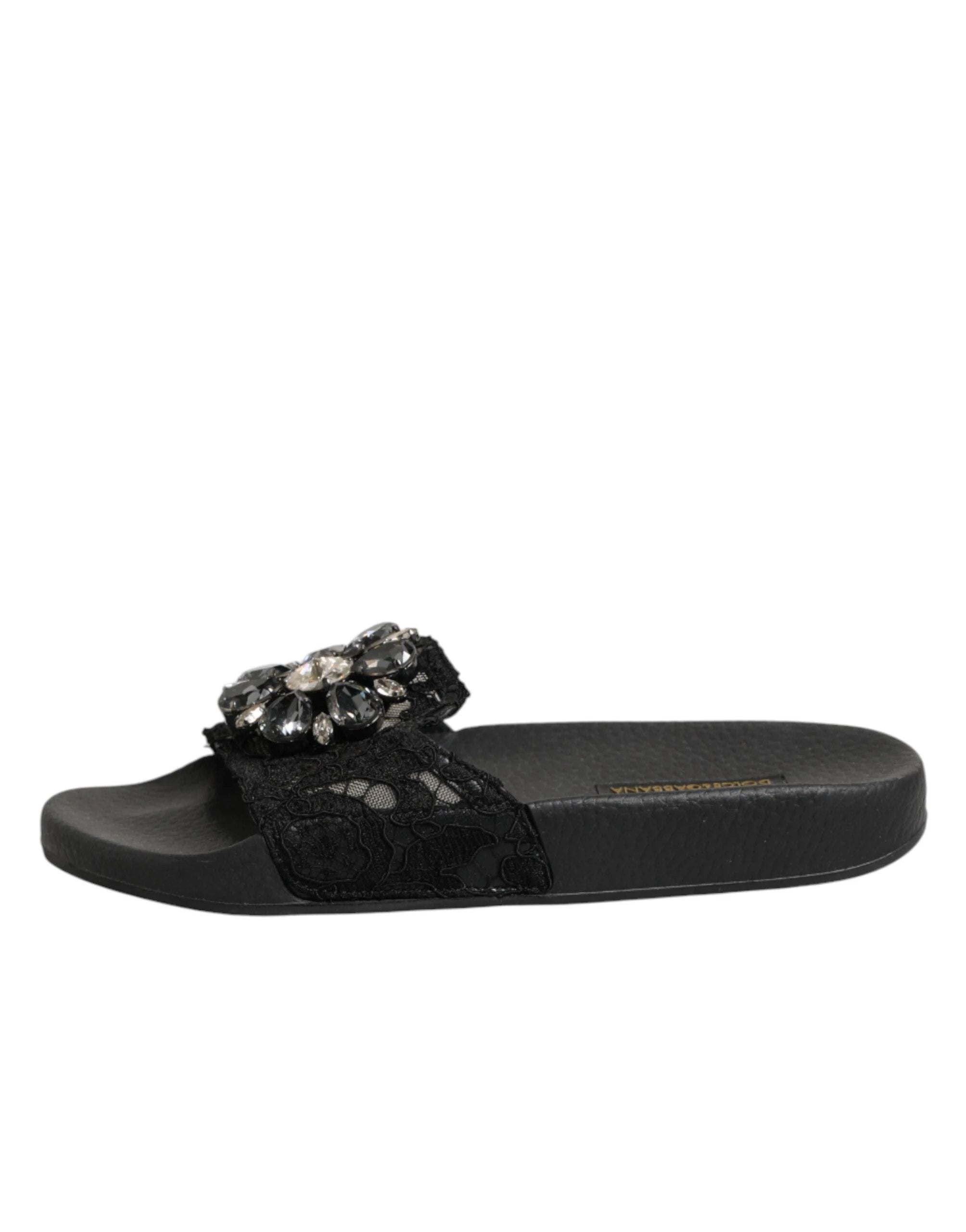 Dolce & Gabbana Black Devotion Matelassé Leather Slides Shoes by Dolce & Gabbana