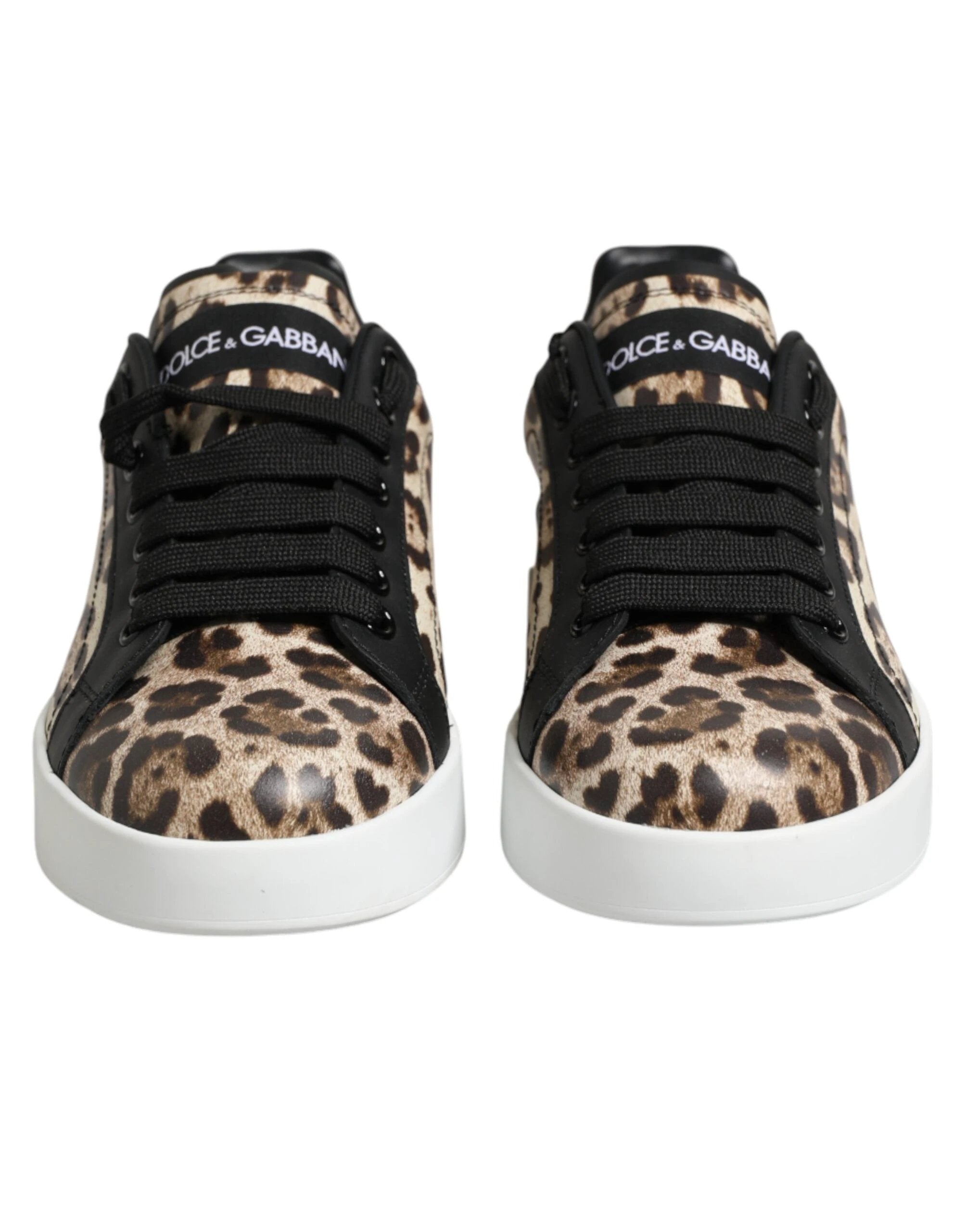 Dolce & Gabbana Brown Leather Leopard Low Top Sneakers Shoes by Dolce & Gabbana