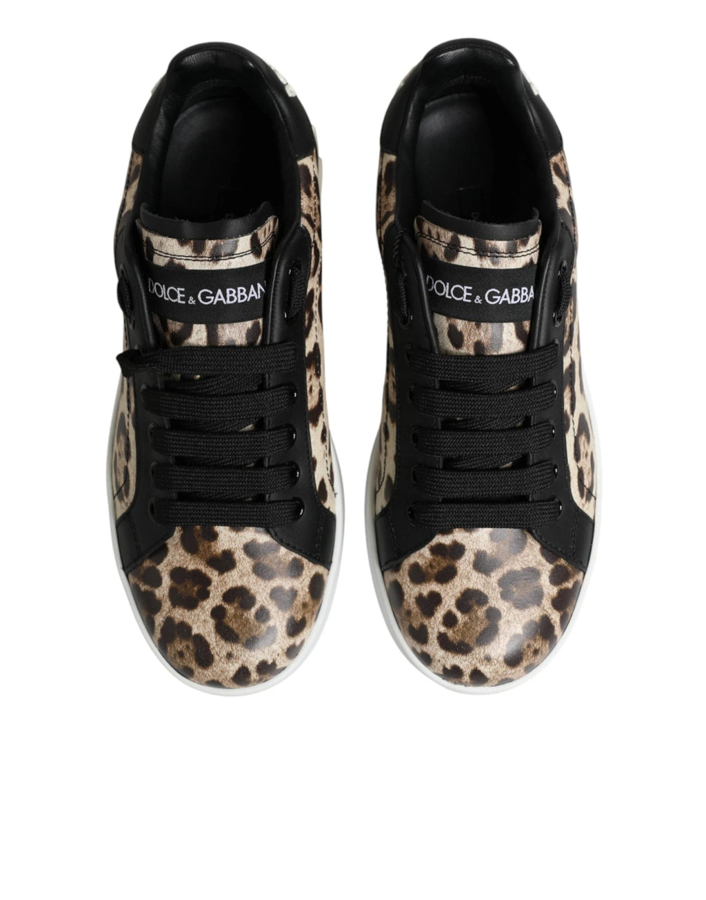 Dolce & Gabbana Brown Leather Leopard Low Top Sneakers Shoes by Dolce & Gabbana