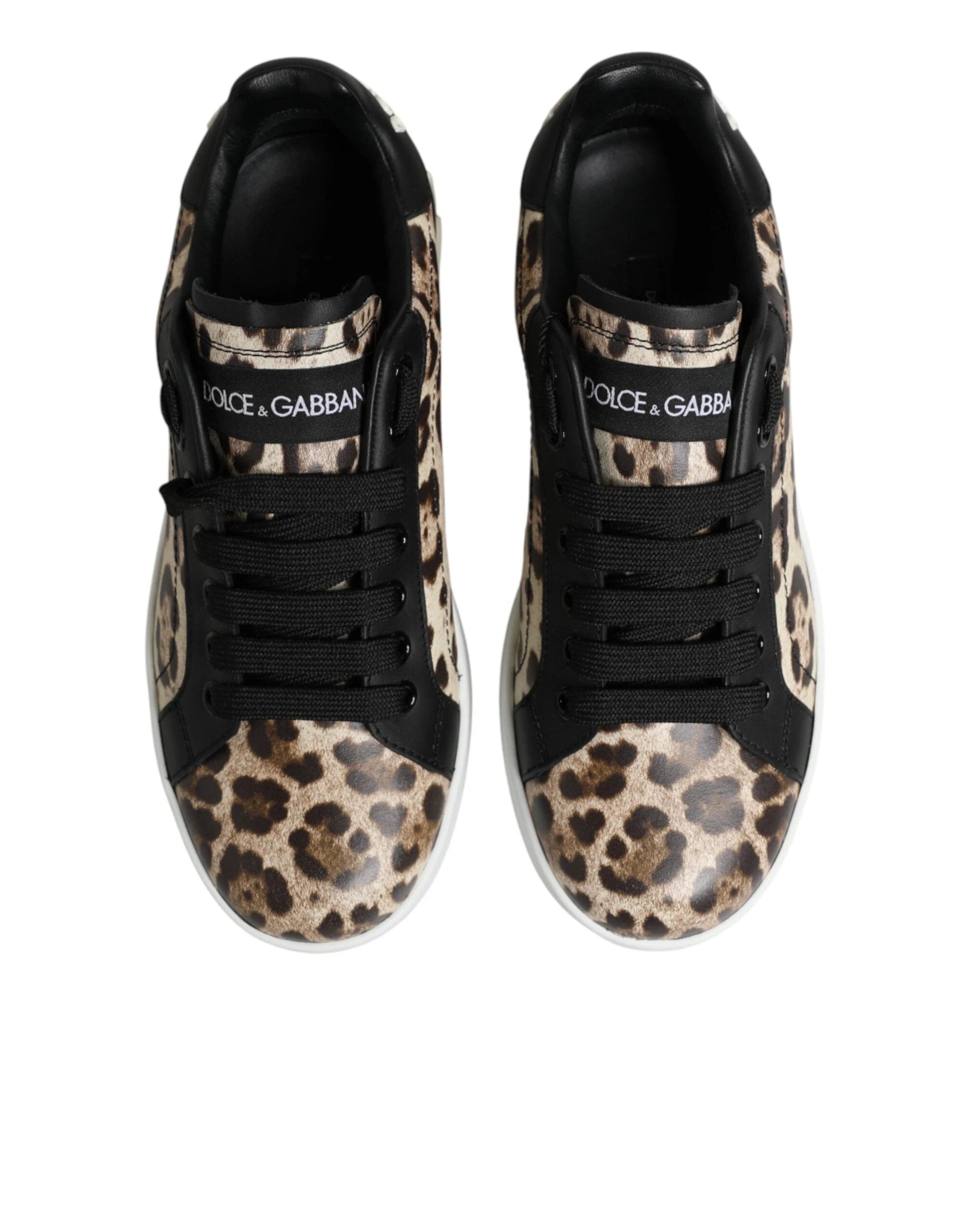 Dolce & Gabbana Brown Leather Leopard Low Top Sneakers Shoes by Dolce & Gabbana