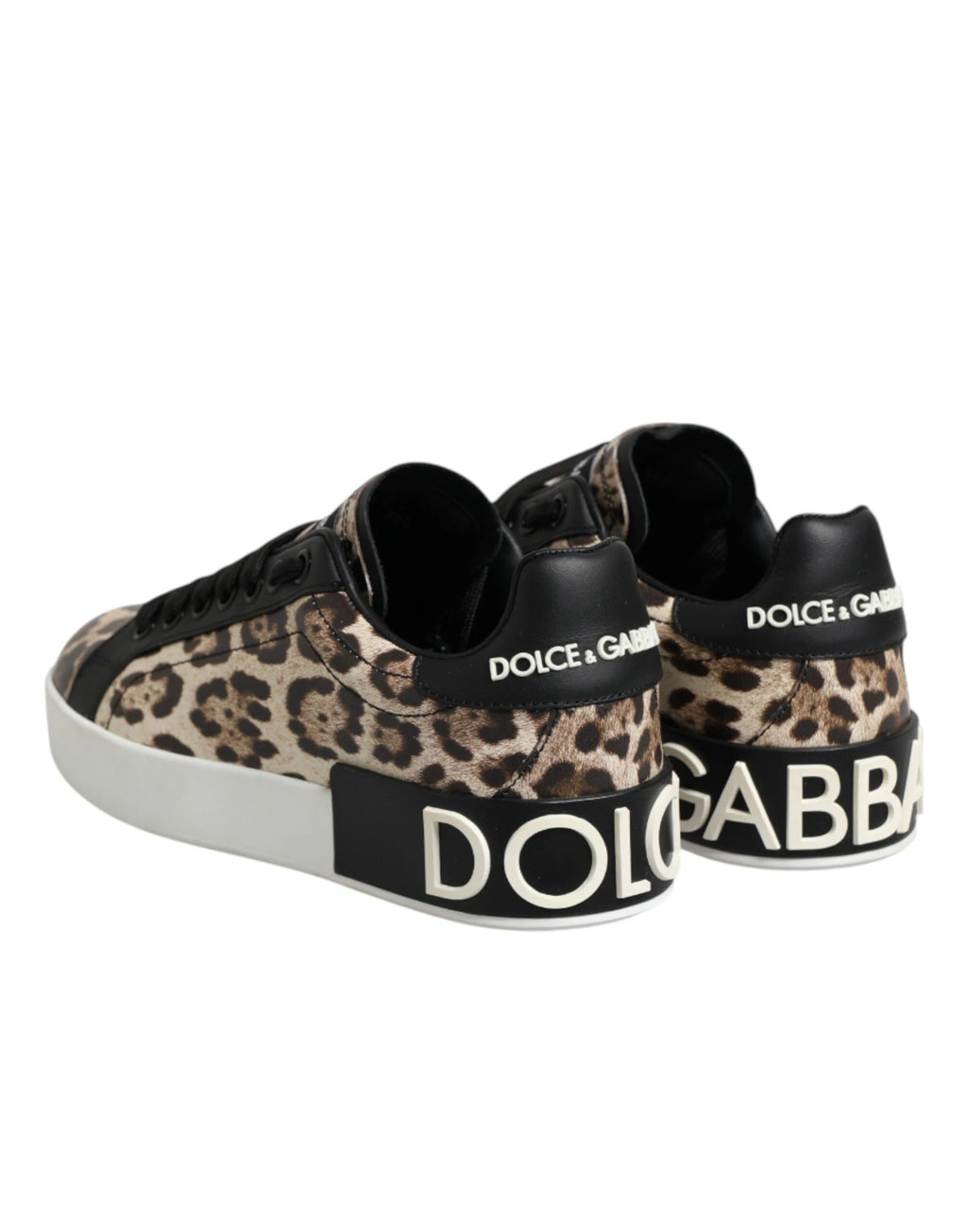 Dolce & Gabbana Brown Leather Leopard Low Top Sneakers Shoes by Dolce & Gabbana