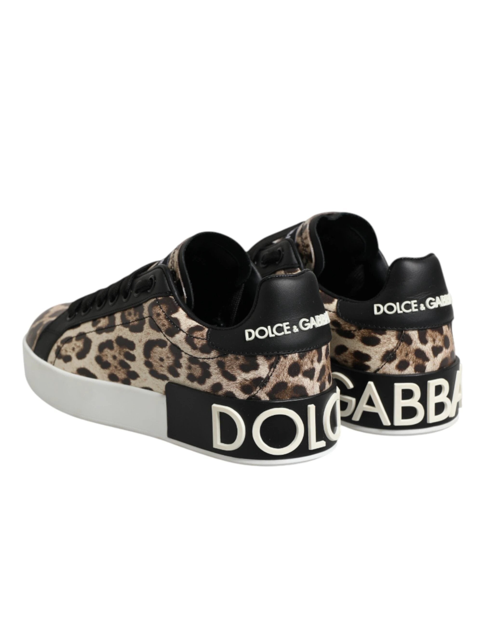 Dolce & Gabbana Brown Leather Leopard Low Top Sneakers Shoes by Dolce & Gabbana