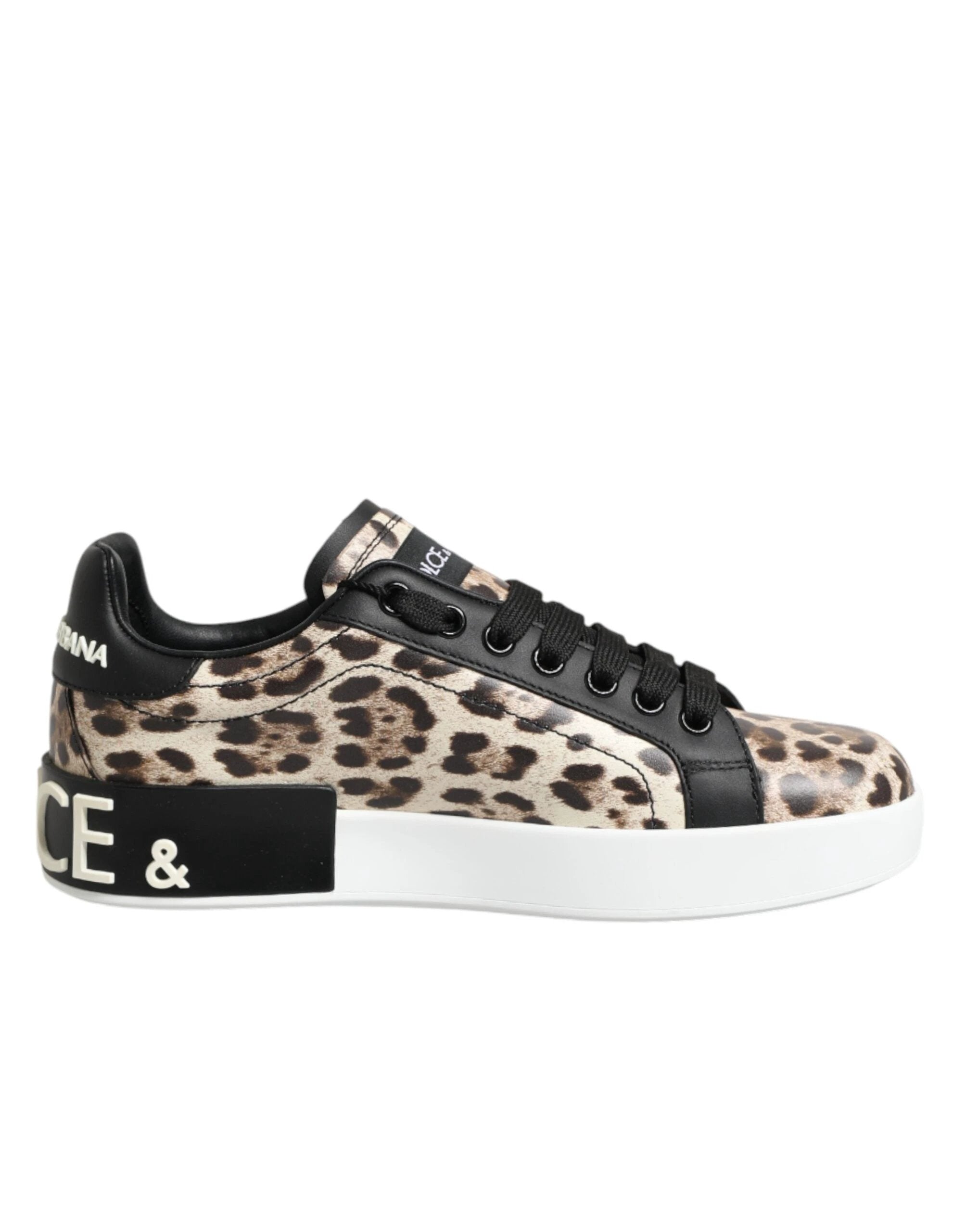 Dolce & Gabbana Brown Leather Leopard Low Top Sneakers Shoes by Dolce & Gabbana