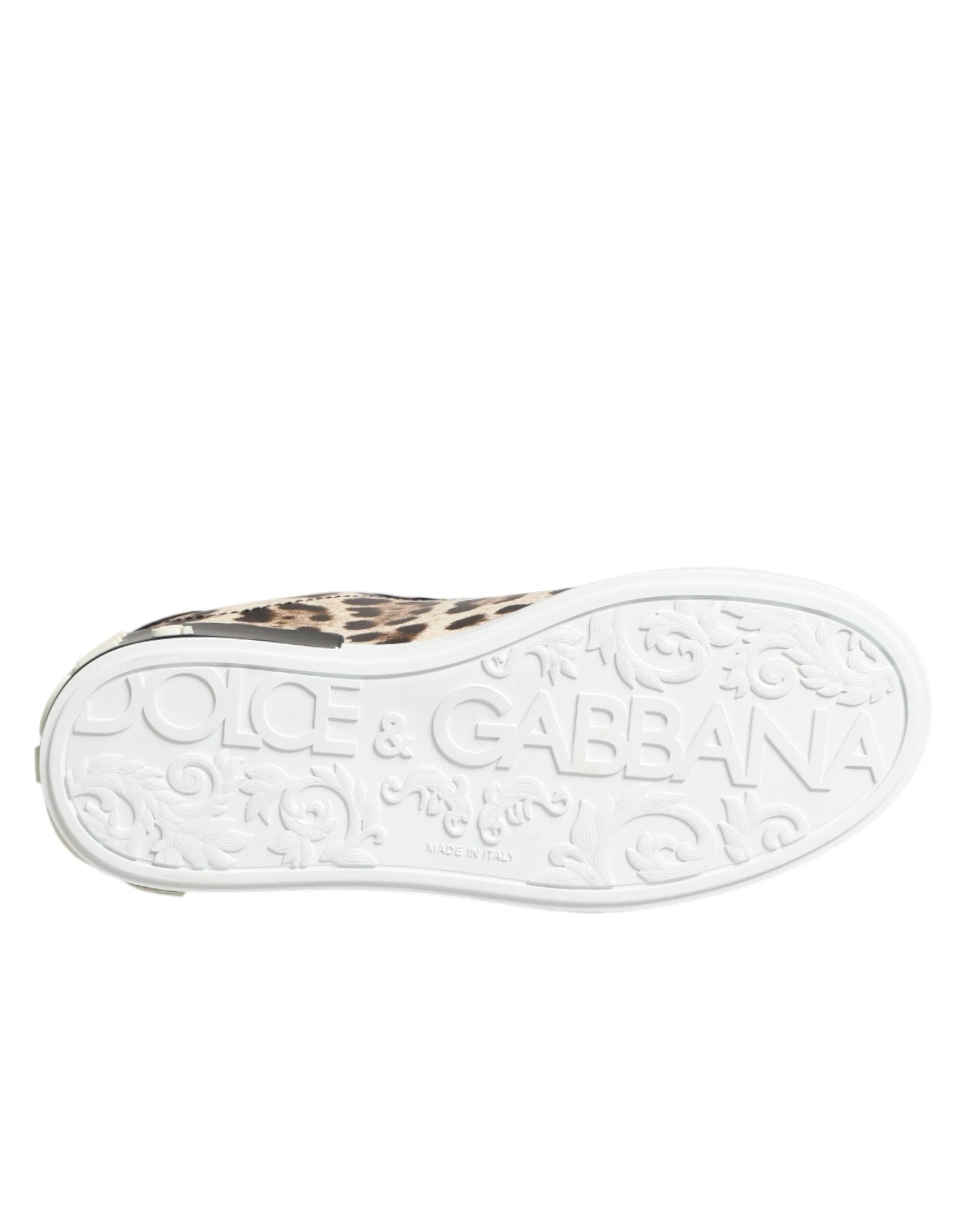 Dolce & Gabbana Brown Leather Leopard Low Top Sneakers Shoes by Dolce & Gabbana
