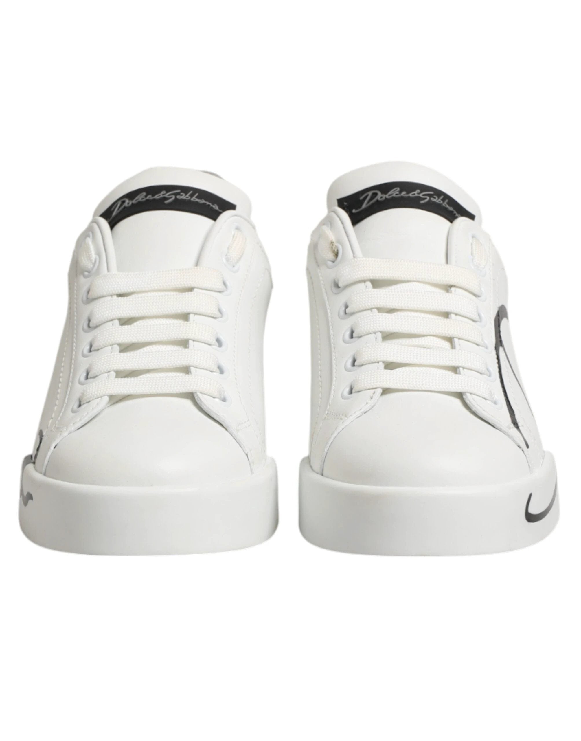 Dolce & Gabbana White Gray Low Top Leather Sneaker Shoes by Dolce & Gabbana