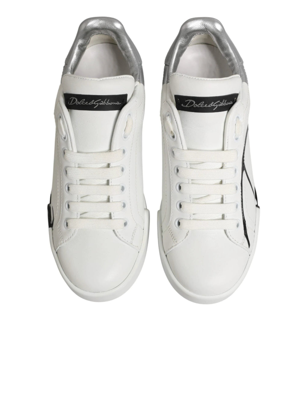 Dolce & Gabbana White Gray Low Top Leather Sneaker Shoes by Dolce & Gabbana