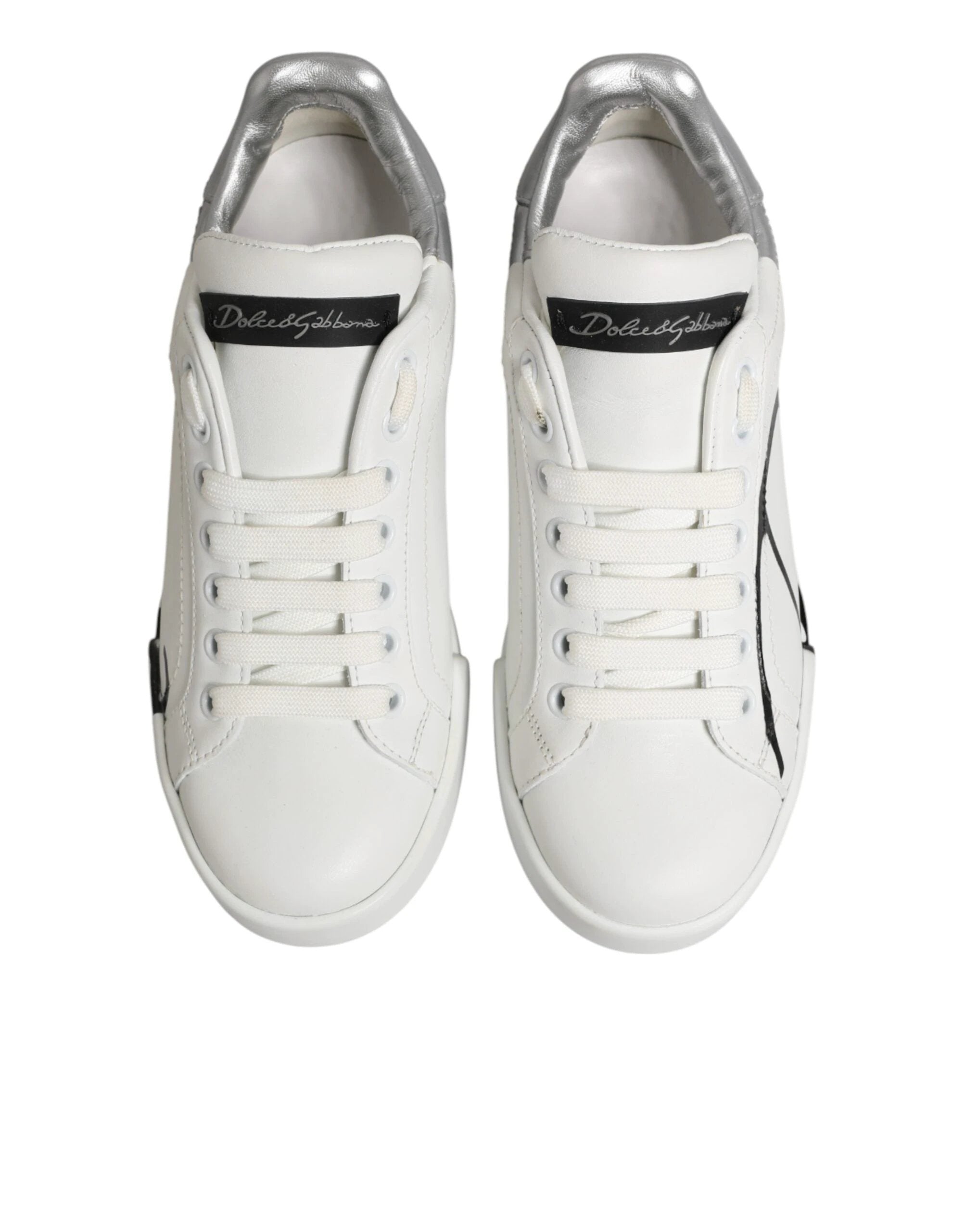 Dolce & Gabbana White Gray Low Top Leather Sneaker Shoes by Dolce & Gabbana
