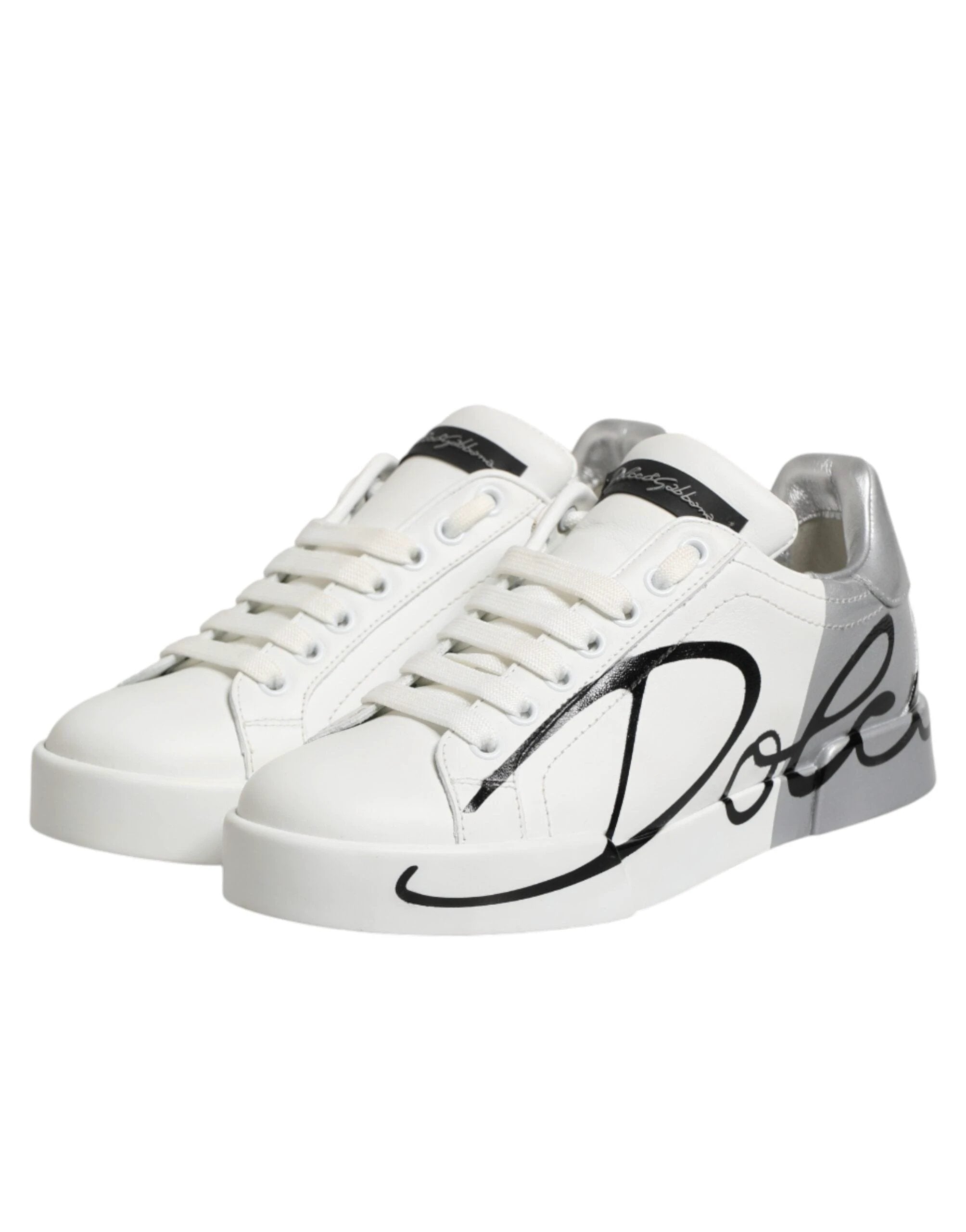Dolce & Gabbana White Gray Low Top Leather Sneaker Shoes by Dolce & Gabbana