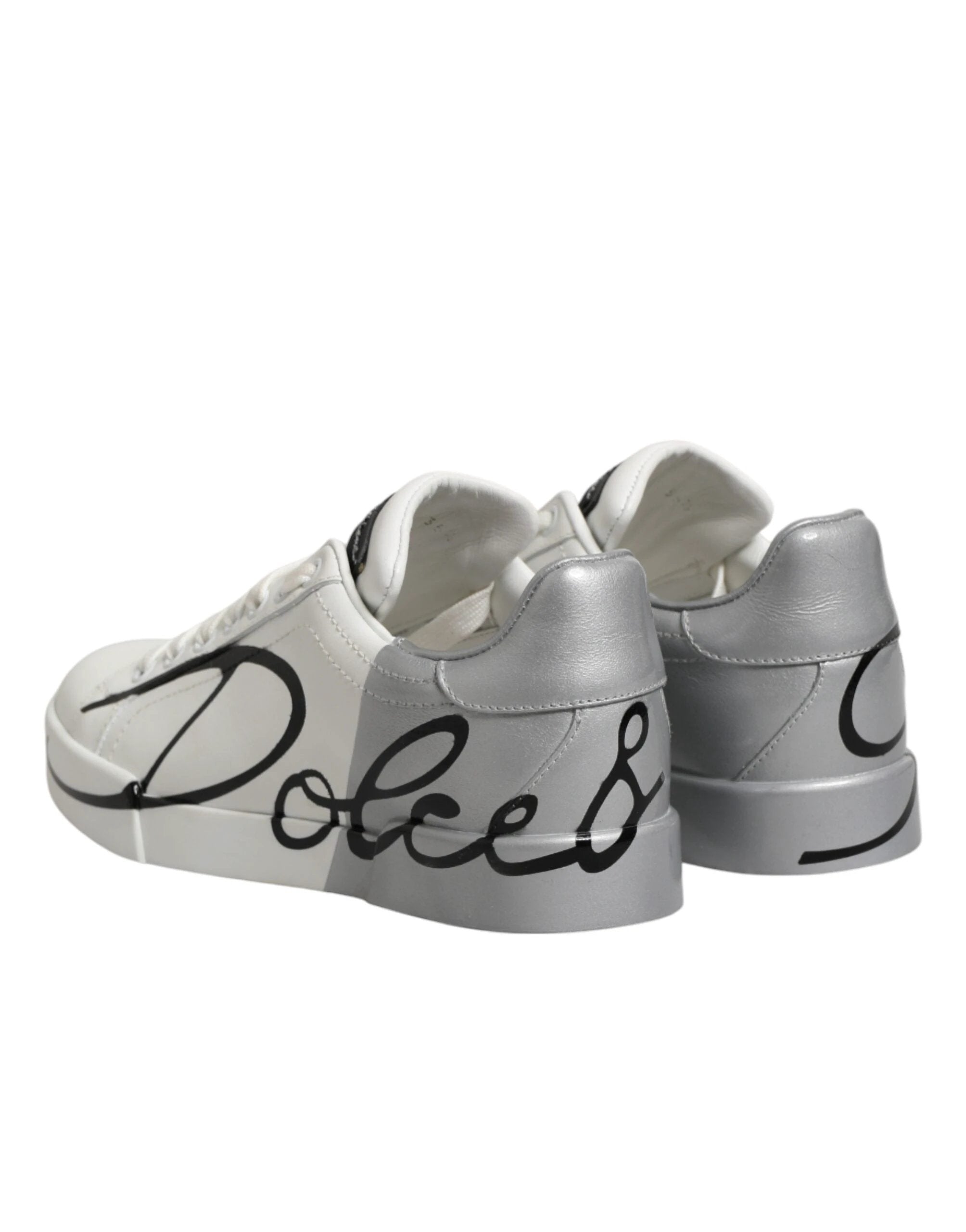 Dolce & Gabbana White Gray Low Top Leather Sneaker Shoes by Dolce & Gabbana