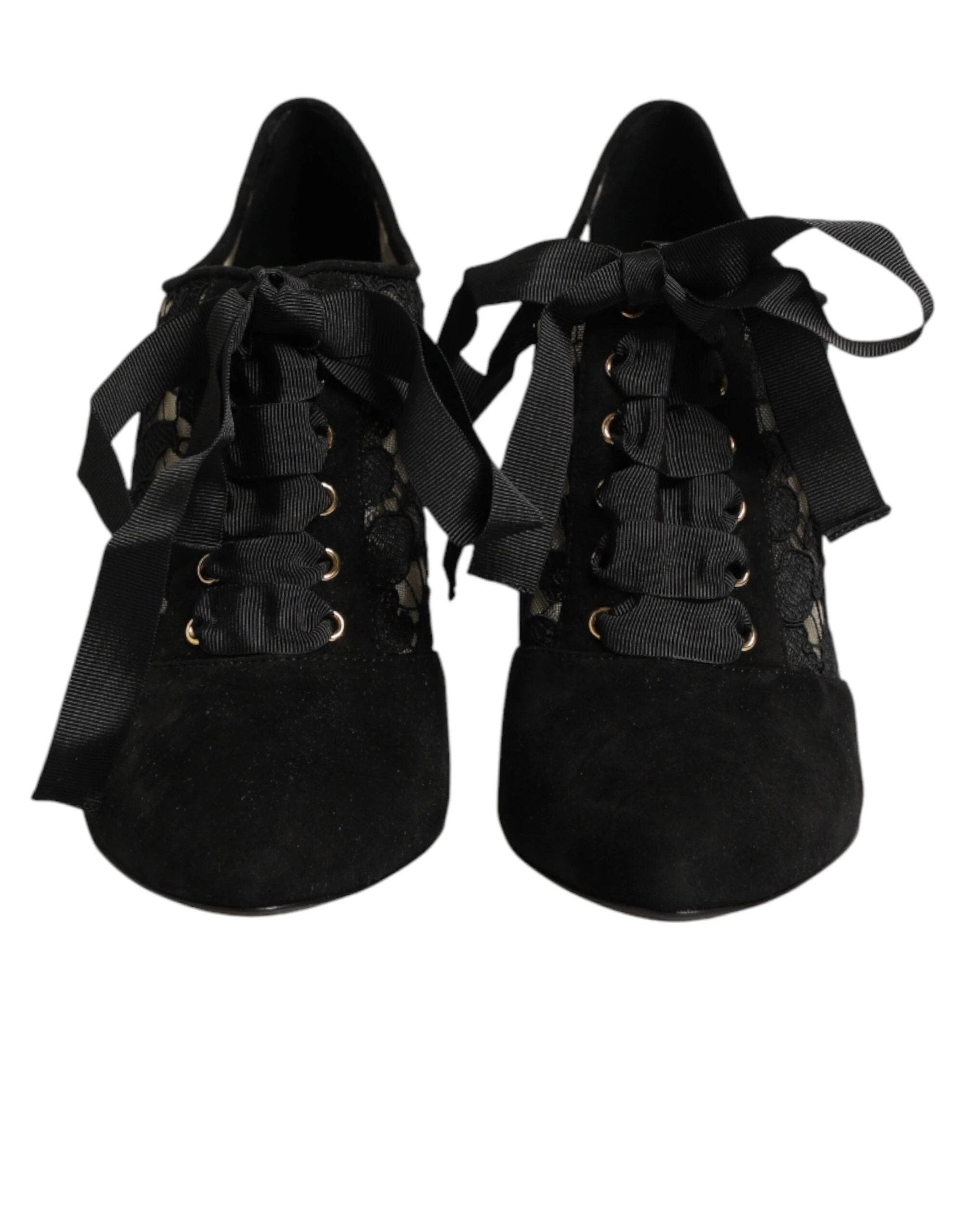 Dolce & Gabbana Black Floral High Heels LACE-UPS Pumps Shoes by Dolce & Gabbana