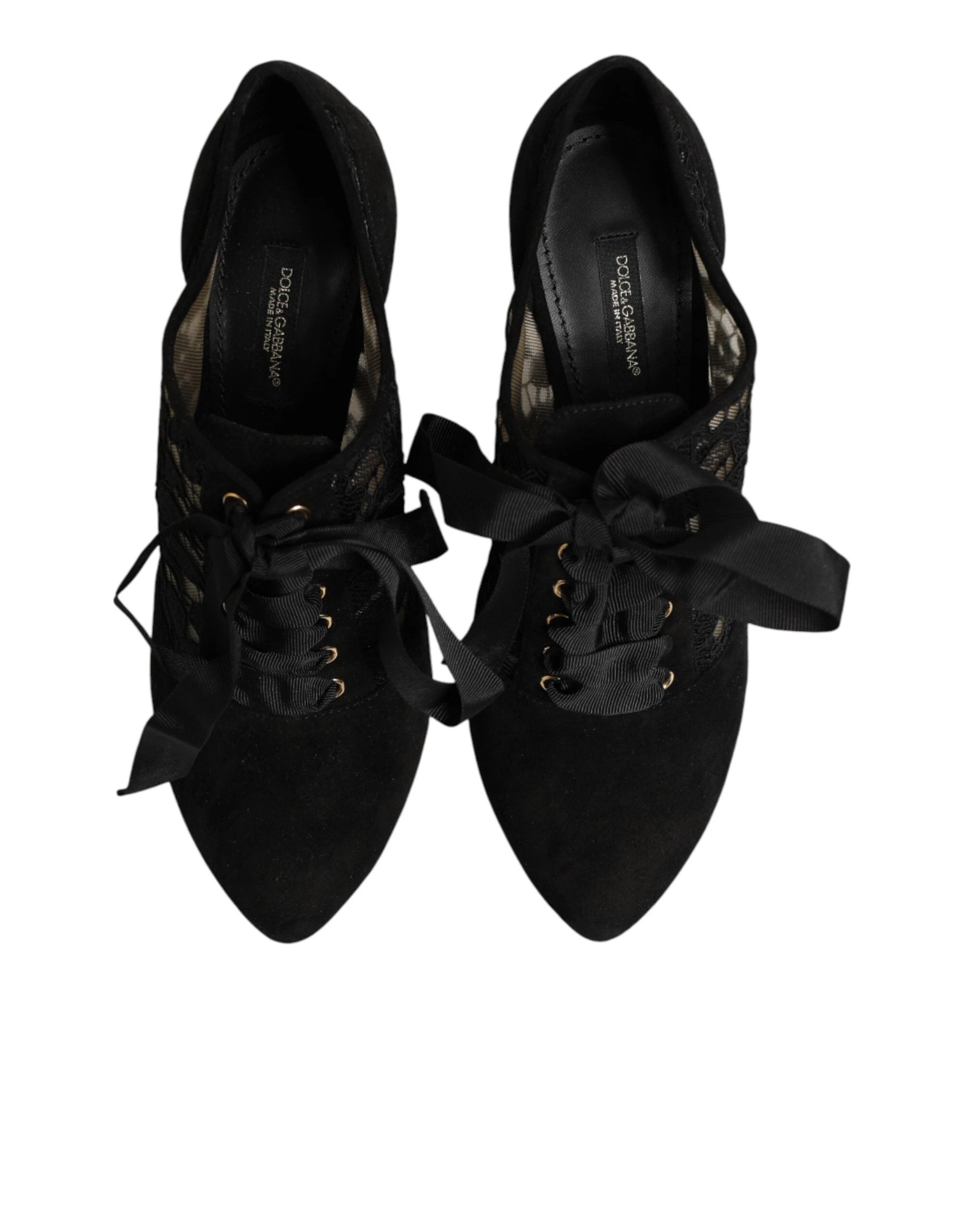 Dolce & Gabbana Black Floral High Heels LACE-UPS Pumps Shoes by Dolce & Gabbana