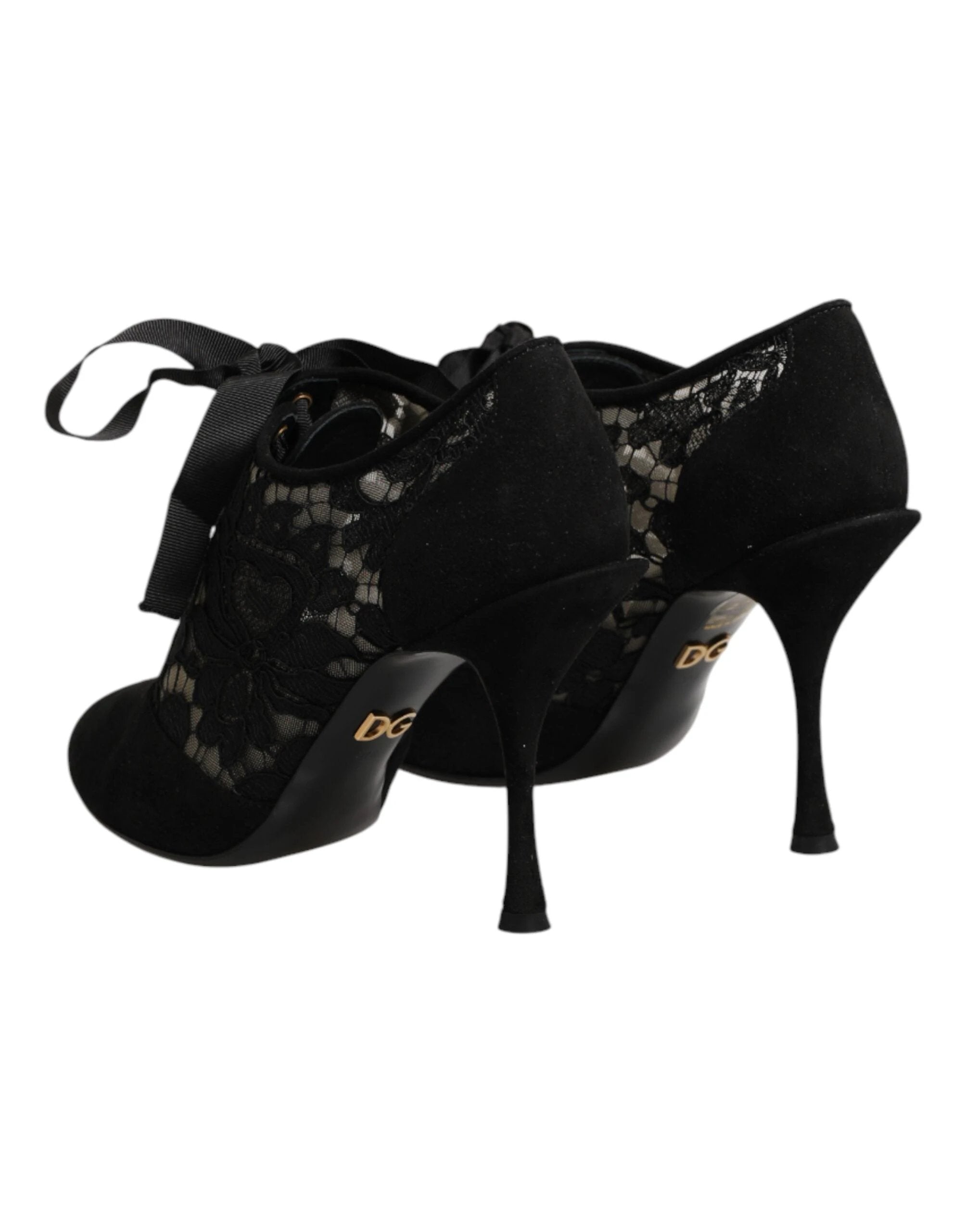 Dolce & Gabbana Black Floral High Heels LACE-UPS Pumps Shoes by Dolce & Gabbana