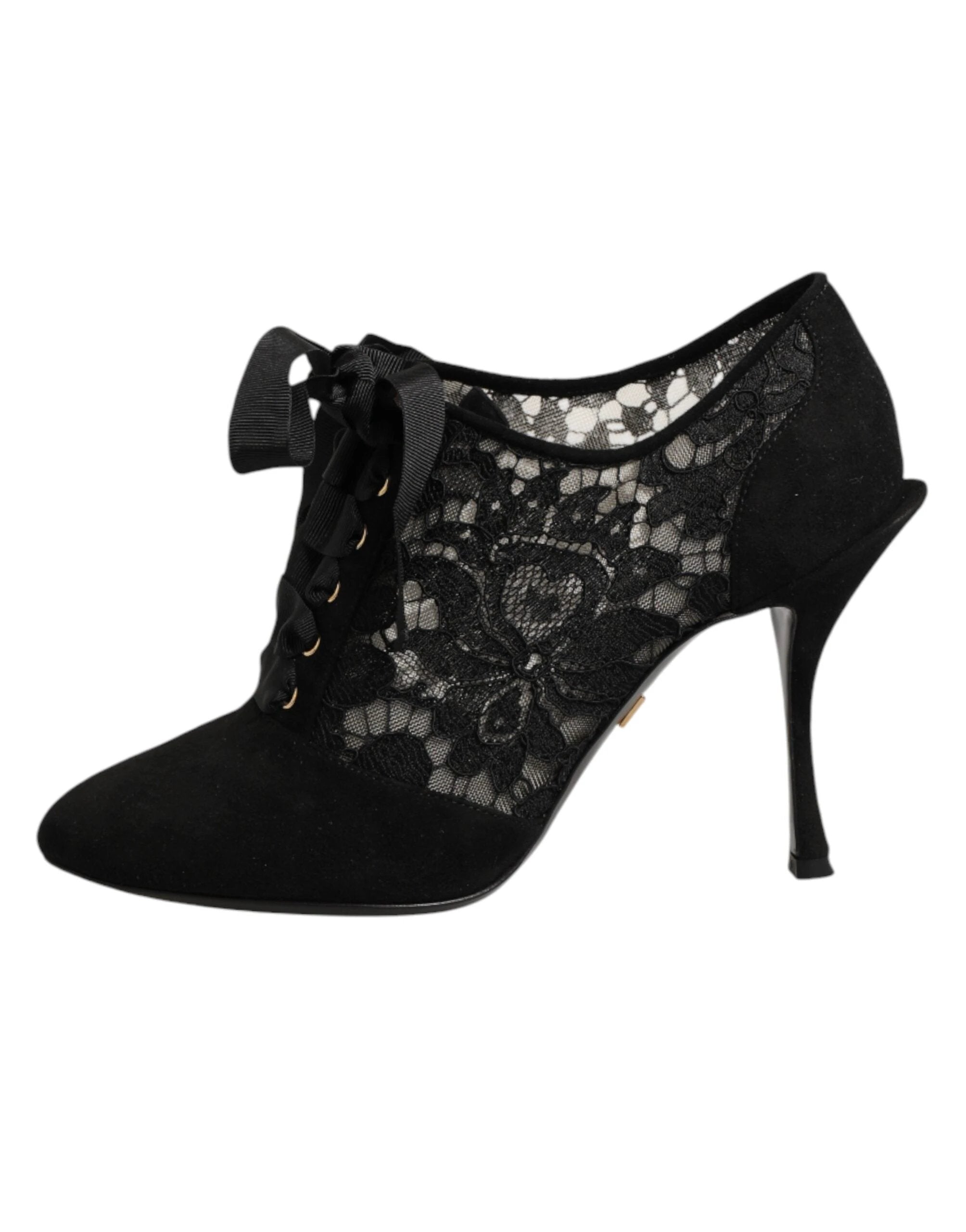 Dolce & Gabbana Black Floral High Heels LACE-UPS Pumps Shoes by Dolce & Gabbana