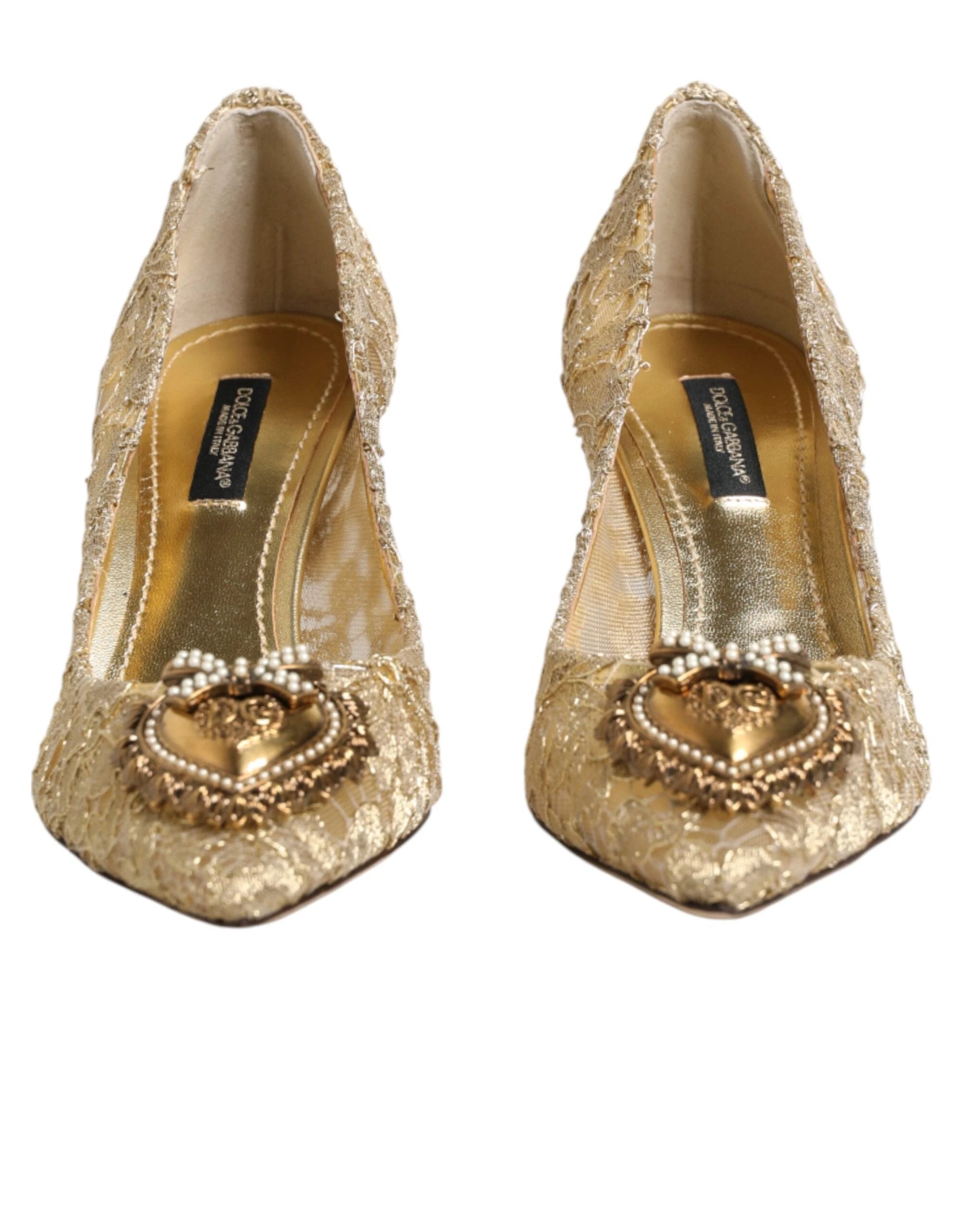Dolce & Gabbana Gold Taormina Lace DEVOTION Pumps Shoes by Dolce & Gabbana
