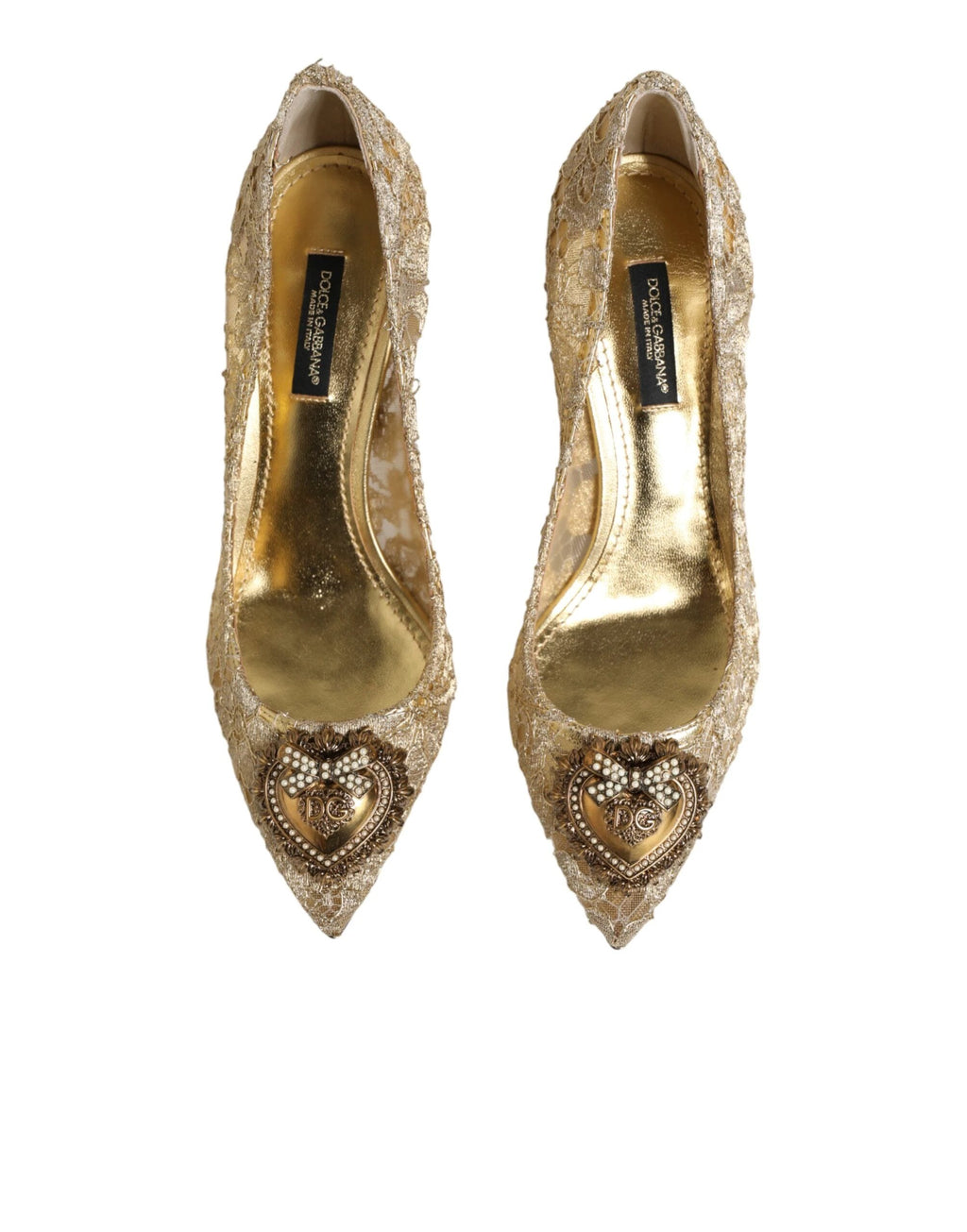 Dolce & Gabbana Gold Taormina Lace DEVOTION Pumps Shoes by Dolce & Gabbana