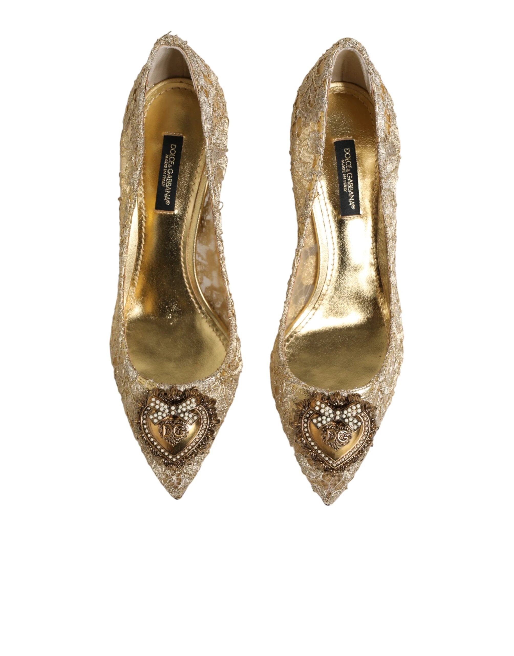 Dolce & Gabbana Gold Taormina Lace DEVOTION Pumps Shoes by Dolce & Gabbana