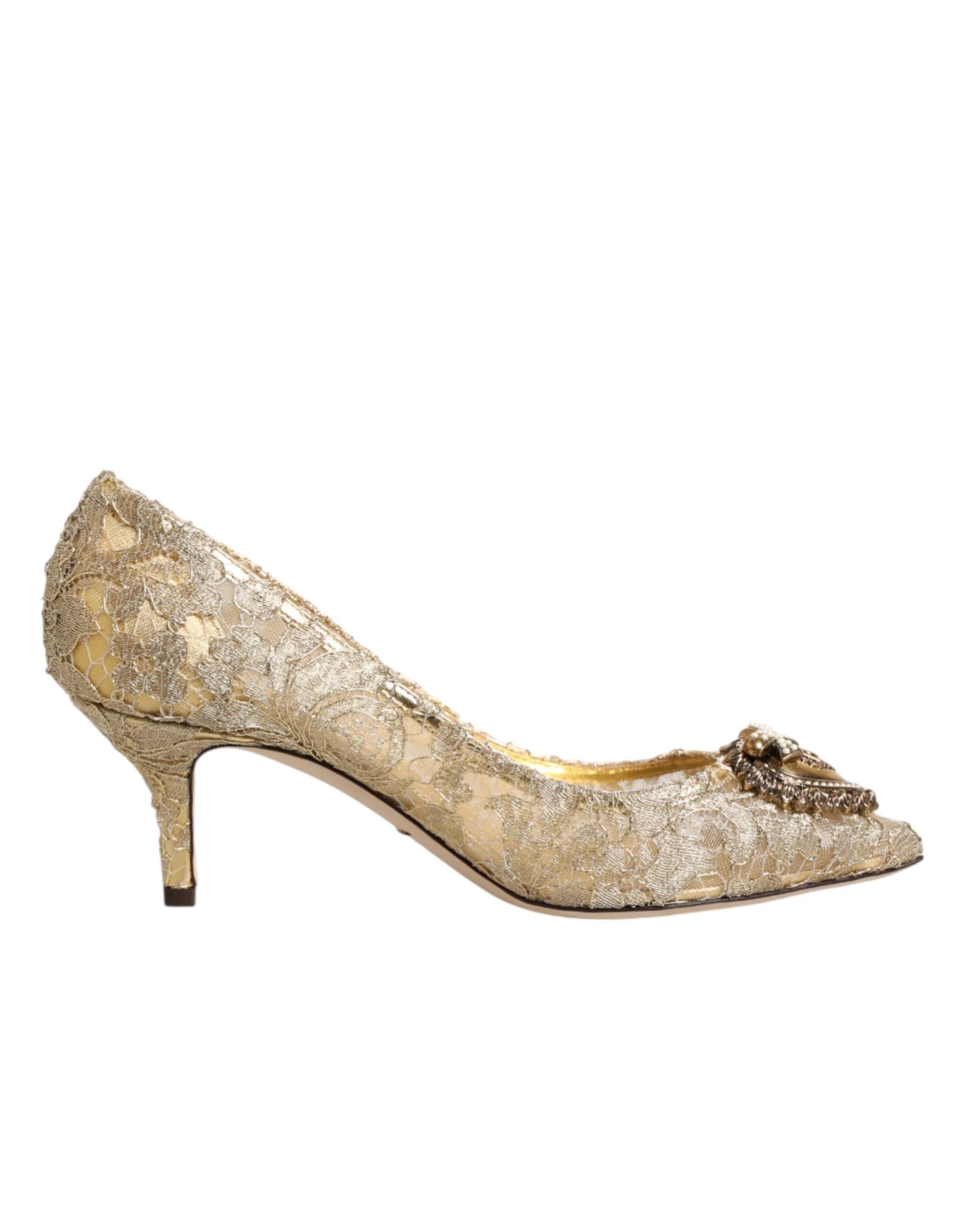Dolce & Gabbana Gold Taormina Lace DEVOTION Pumps Shoes by Dolce & Gabbana