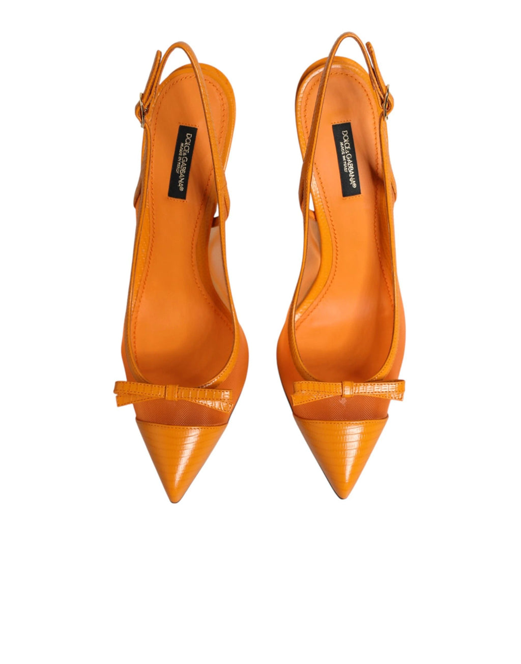 Dolce & Gabbana Orange Leather Mesh Heels Slingback Shoes by Dolce & Gabbana