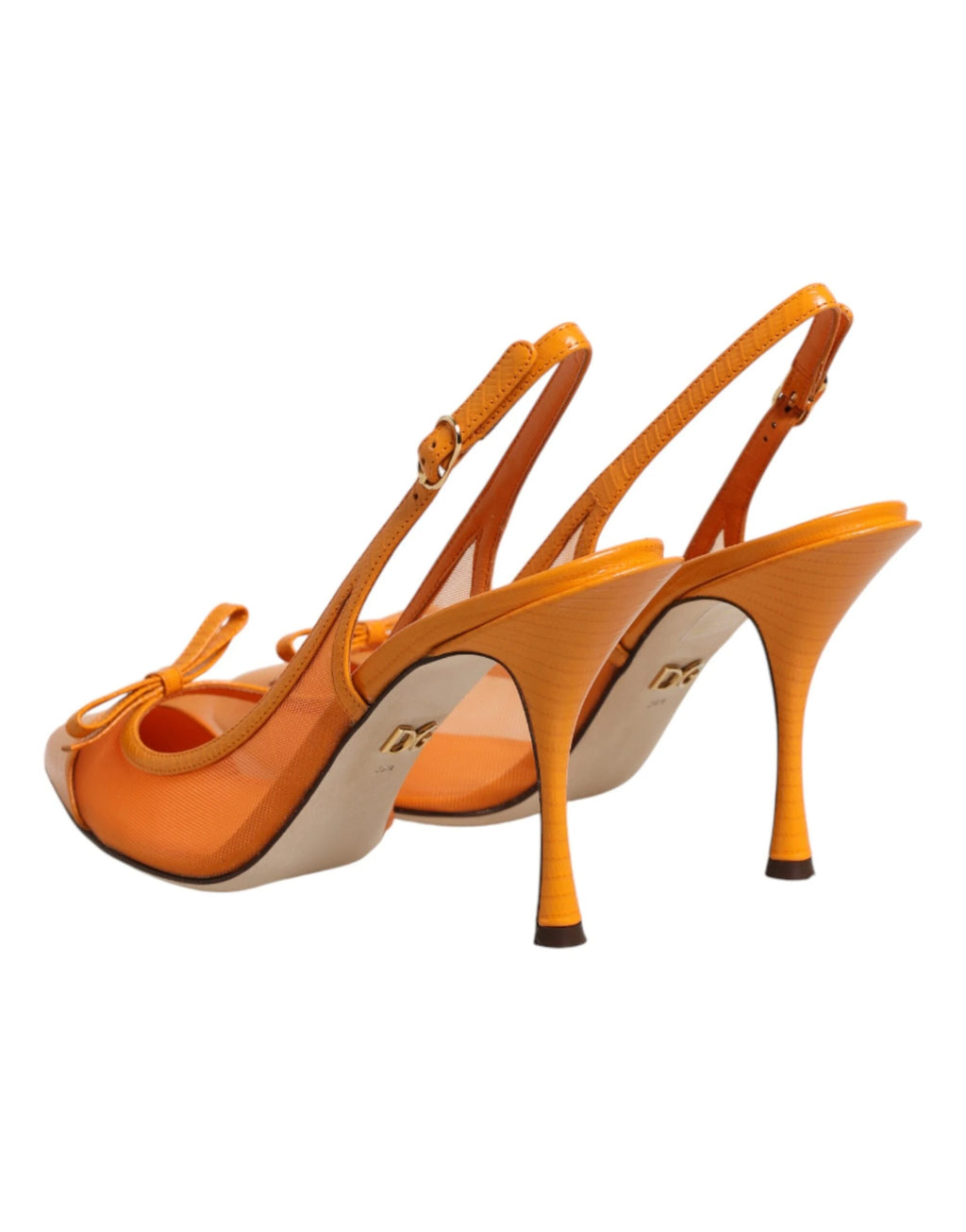 Dolce & Gabbana Orange Leather Mesh Heels Slingback Shoes by Dolce & Gabbana
