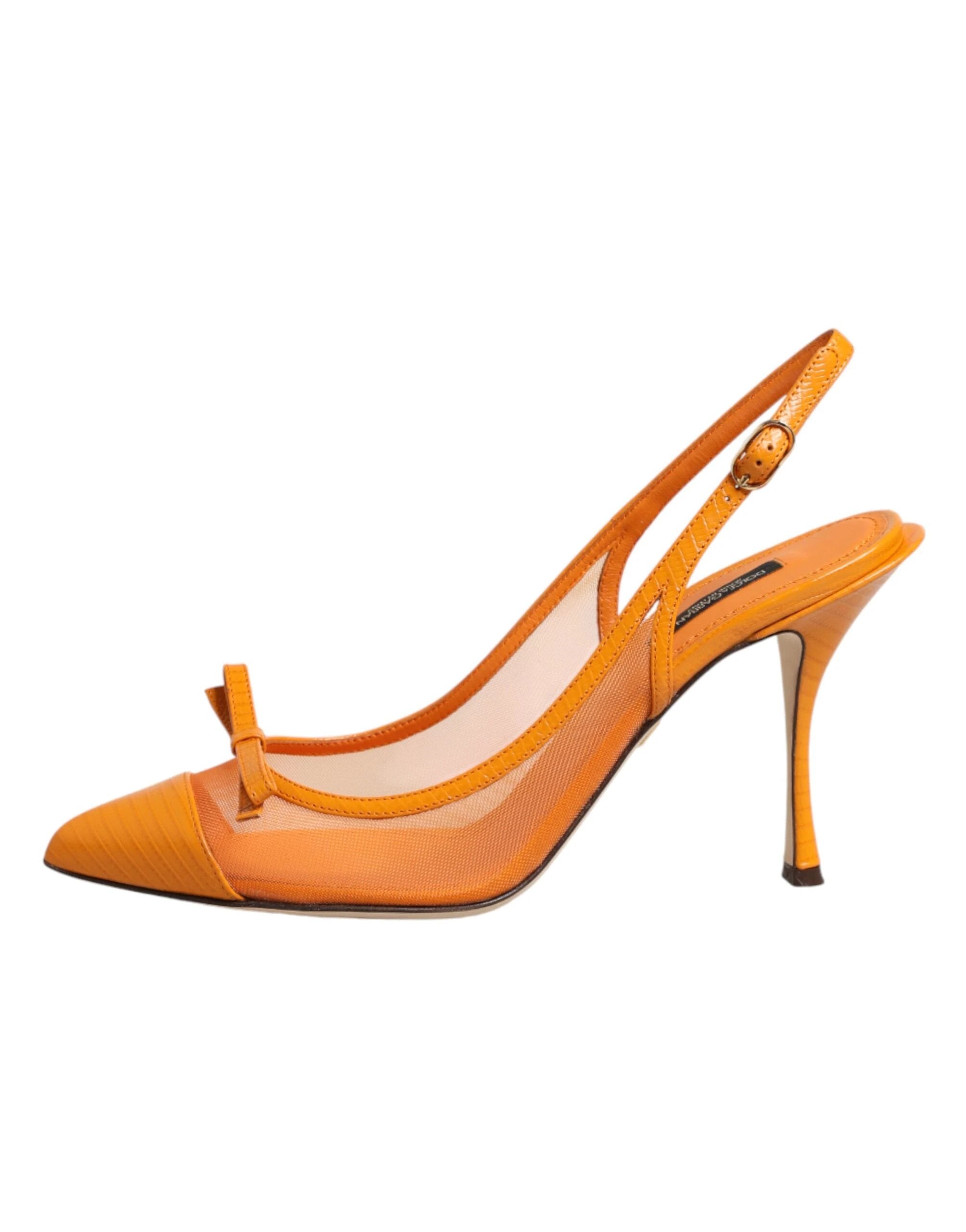 Dolce & Gabbana Orange Leather Mesh Heels Slingback Shoes by Dolce & Gabbana