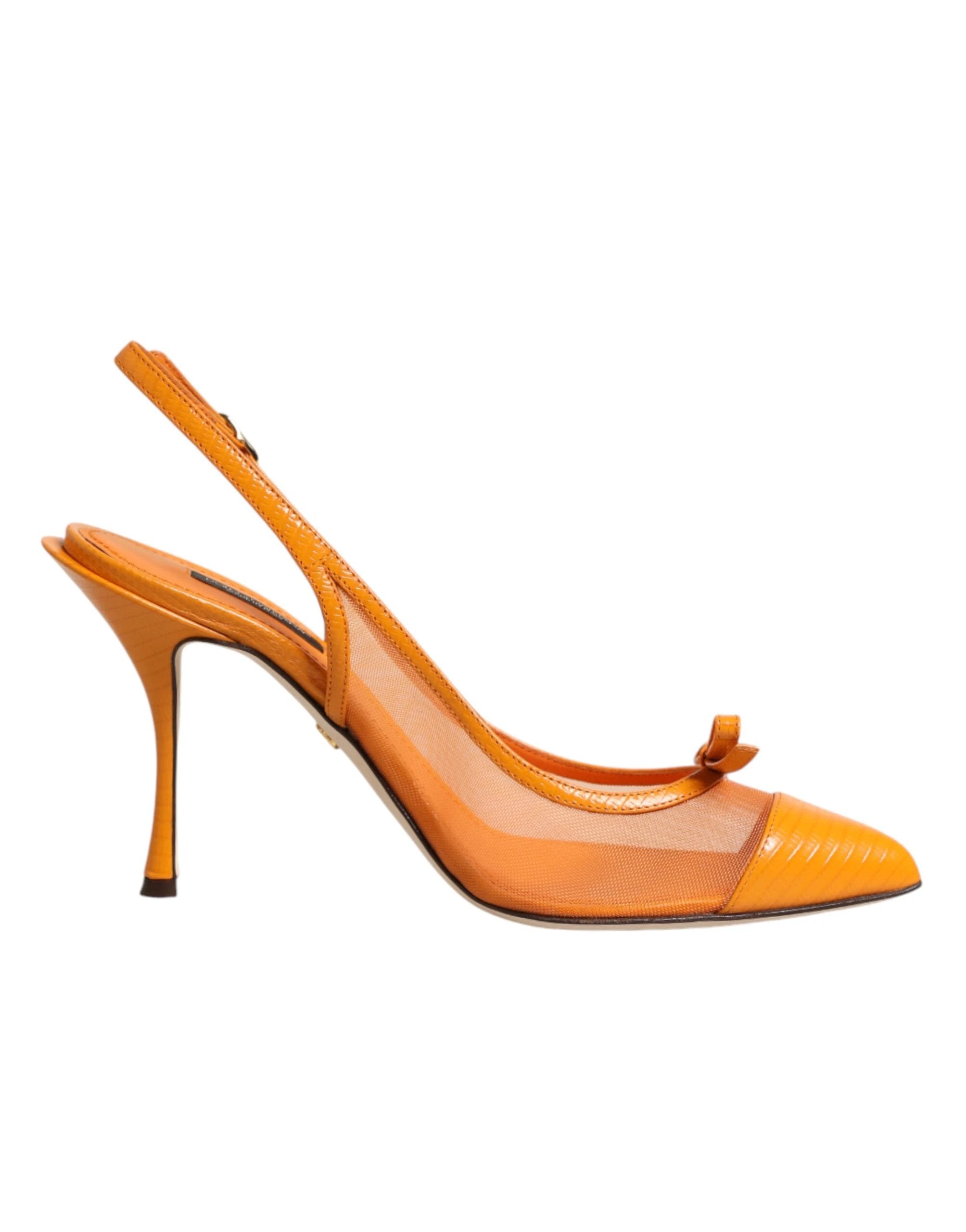 Dolce & Gabbana Orange Leather Mesh Heels Slingback Shoes by Dolce & Gabbana