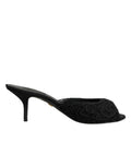 Dolce & Gabbana Black Embroidered Slip On Heels Slides Shoes by Dolce & Gabbana