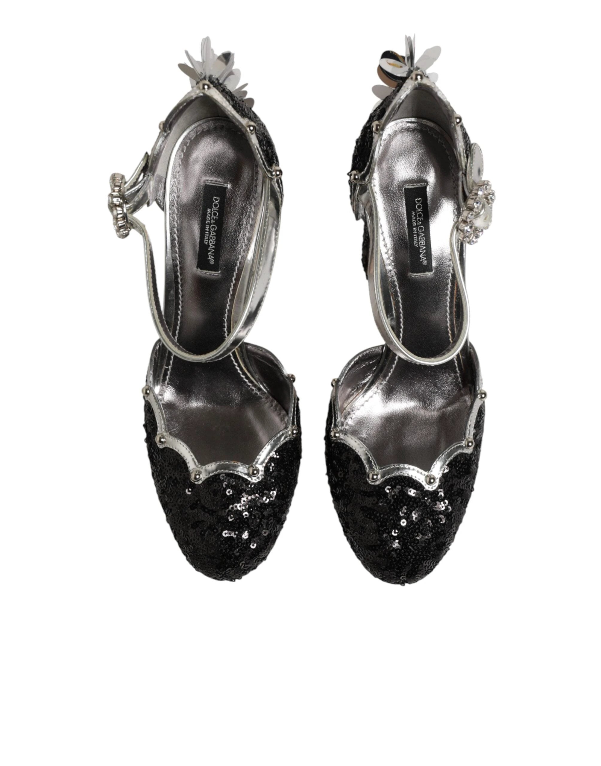 Dolce & Gabbana Black Sequined Ankle Strap Sandals Shoes by Dolce & Gabbana