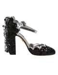 Dolce & Gabbana Black Sequined Ankle Strap Sandals Shoes by Dolce & Gabbana
