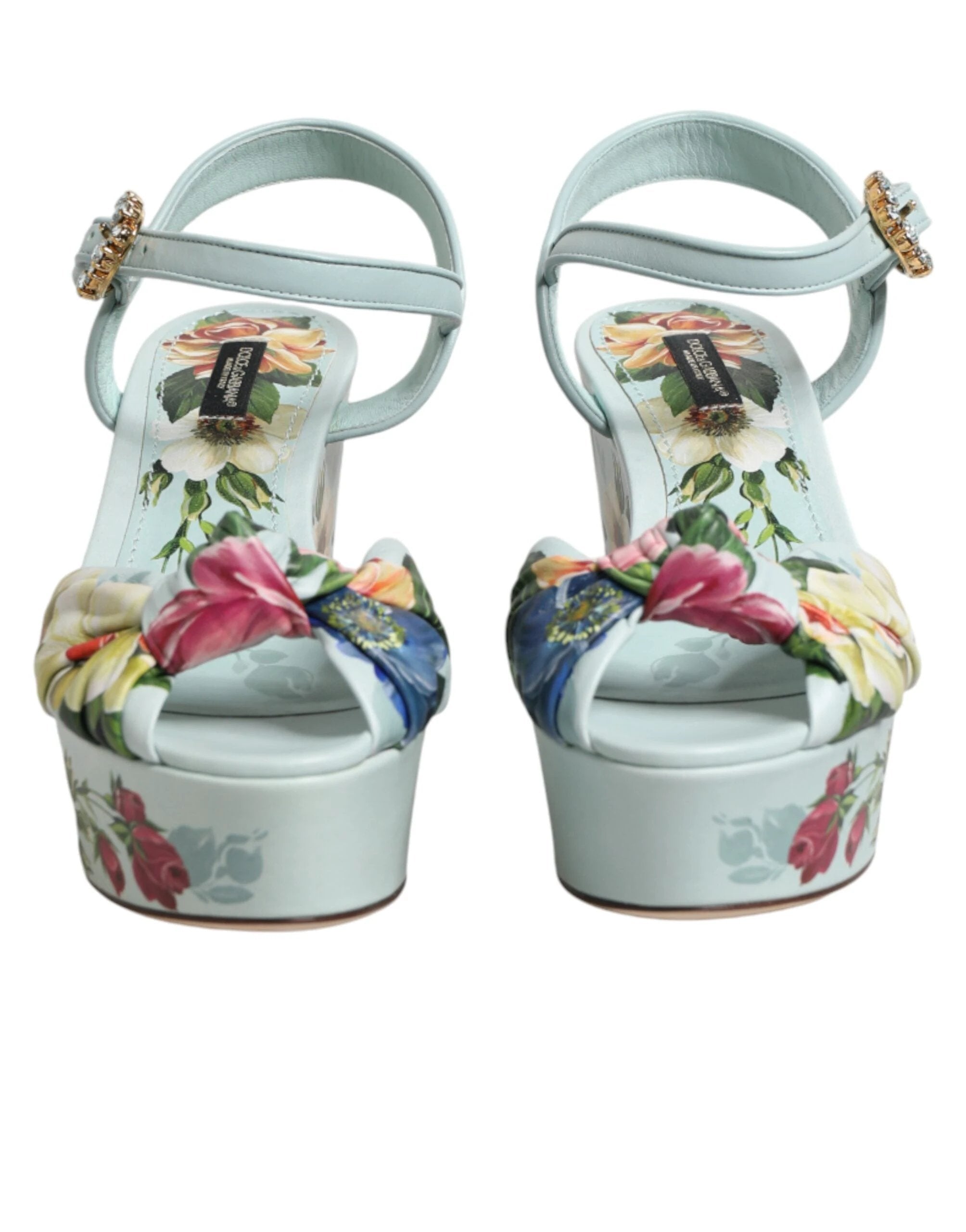 Dolce & Gabbana Green Floral Ankle Strap Wedge Sandals Shoes by Dolce & Gabbana