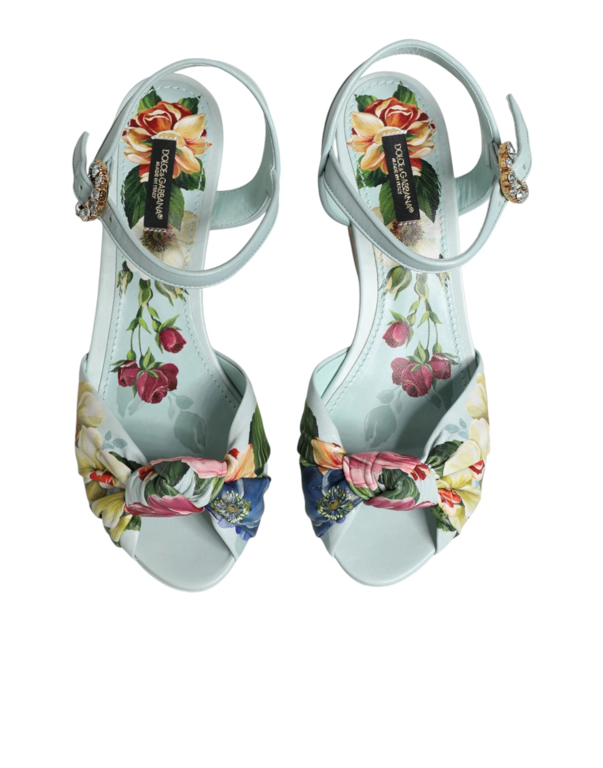 Dolce & Gabbana Green Floral Ankle Strap Wedge Sandals Shoes by Dolce & Gabbana