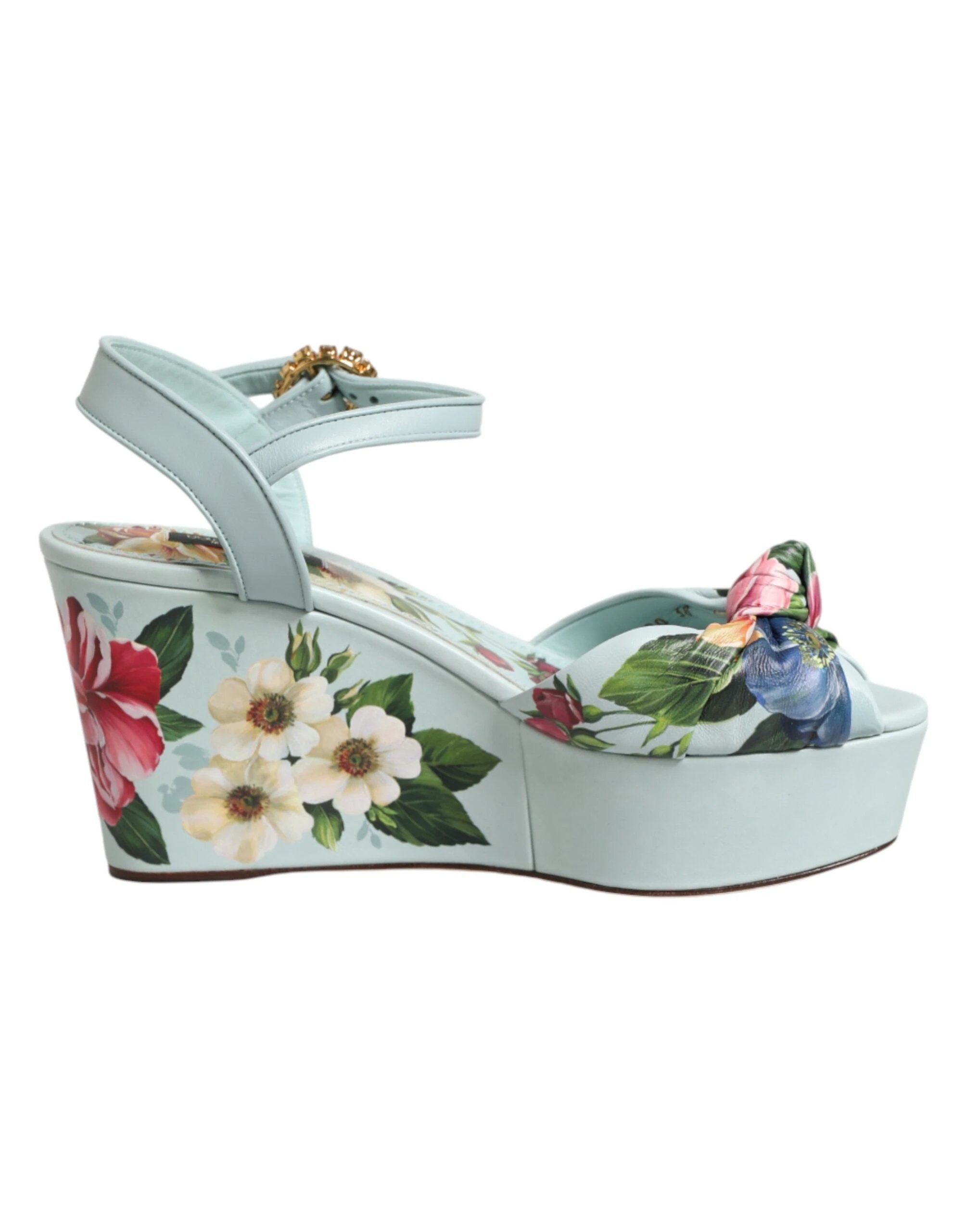 Dolce & Gabbana Green Floral Ankle Strap Wedge Sandals Shoes by Dolce & Gabbana