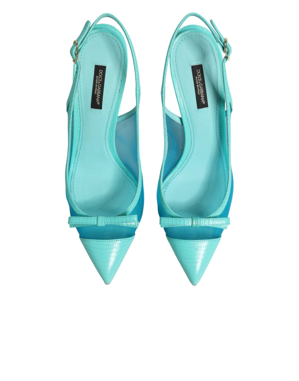 Dolce & Gabbana Blue Leather Mesh Heels Slingback Shoes by Dolce & Gabbana